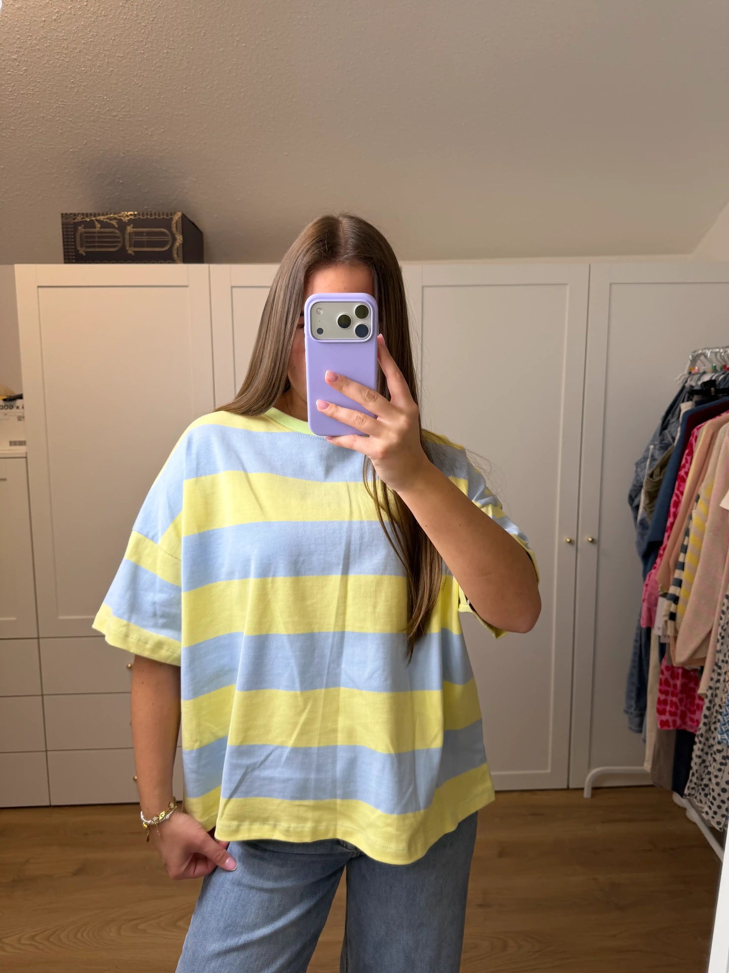 Stripe Oversize Tee Hellblau