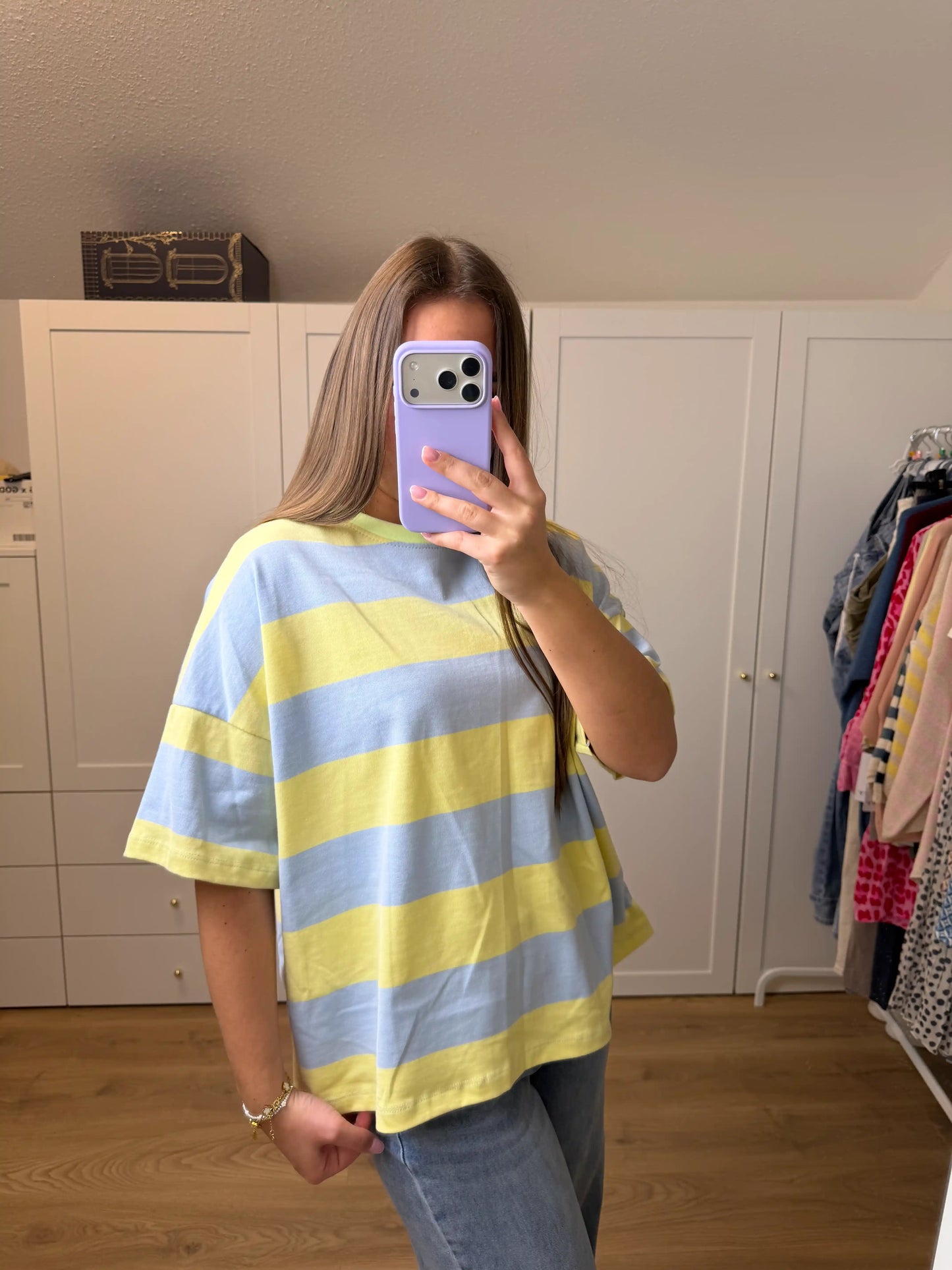 Stripe Oversize Tee Hellblau