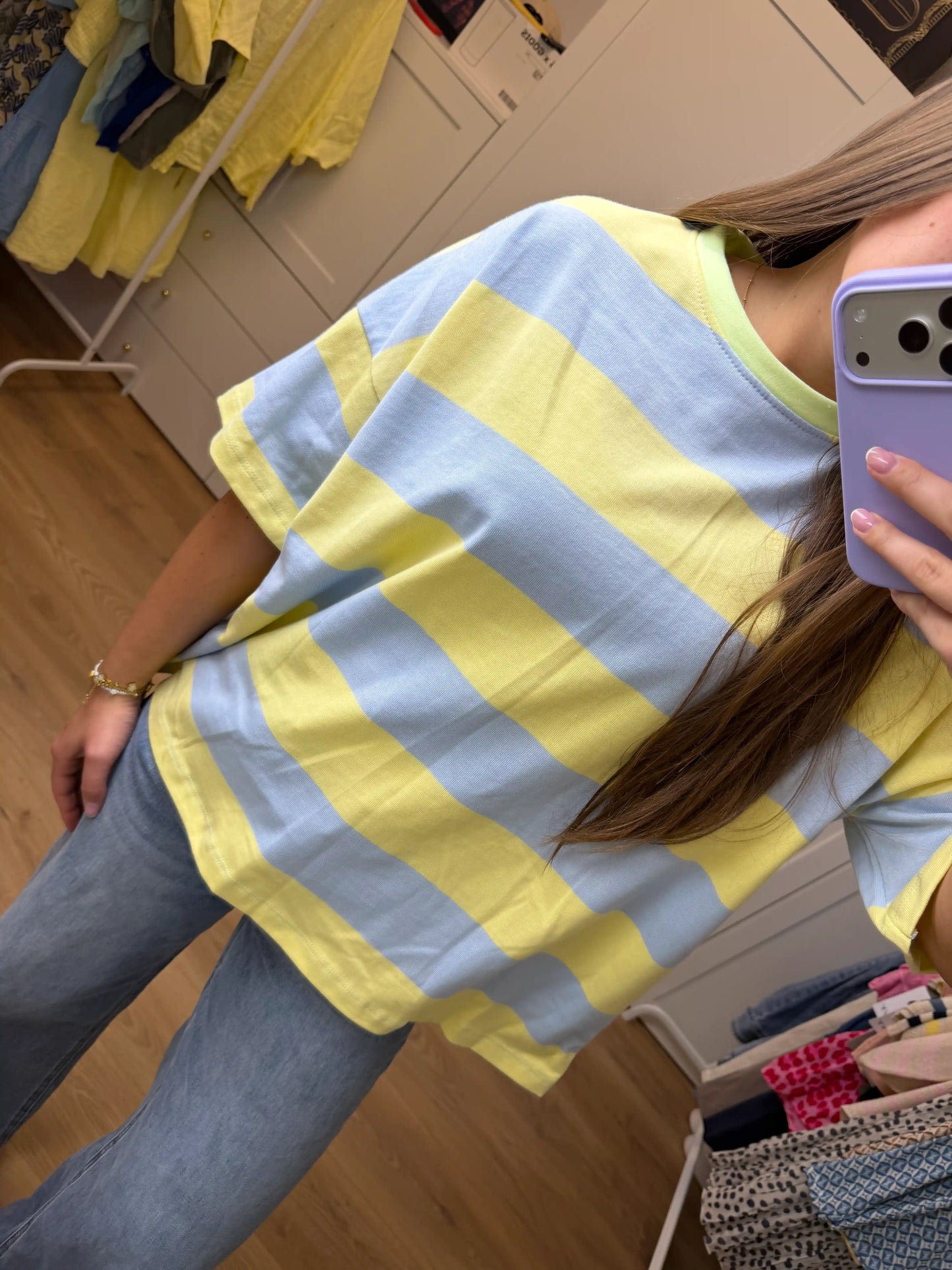 Stripe Oversize Tee Hellblau