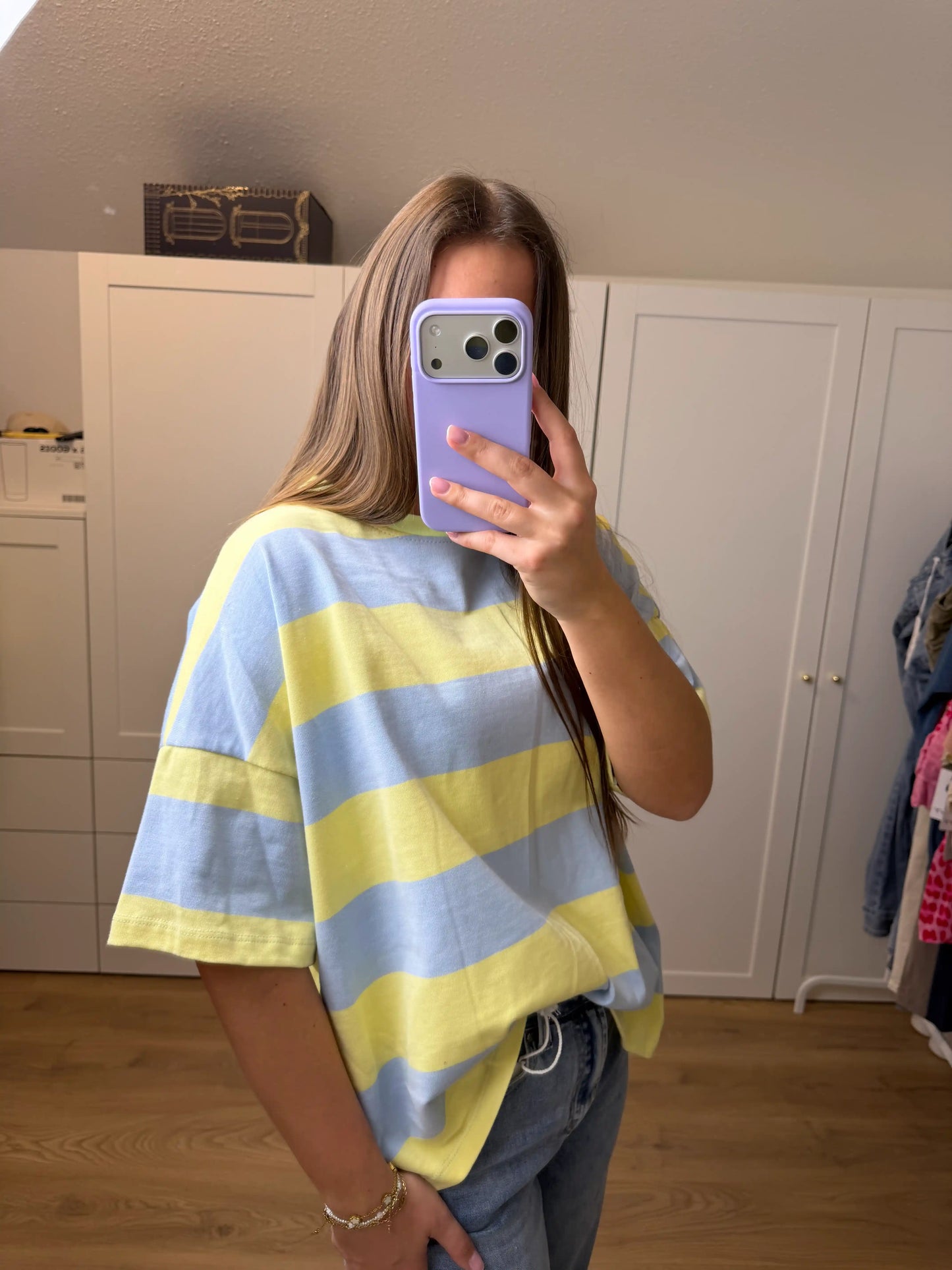 Stripe Oversize Tee Hellblau