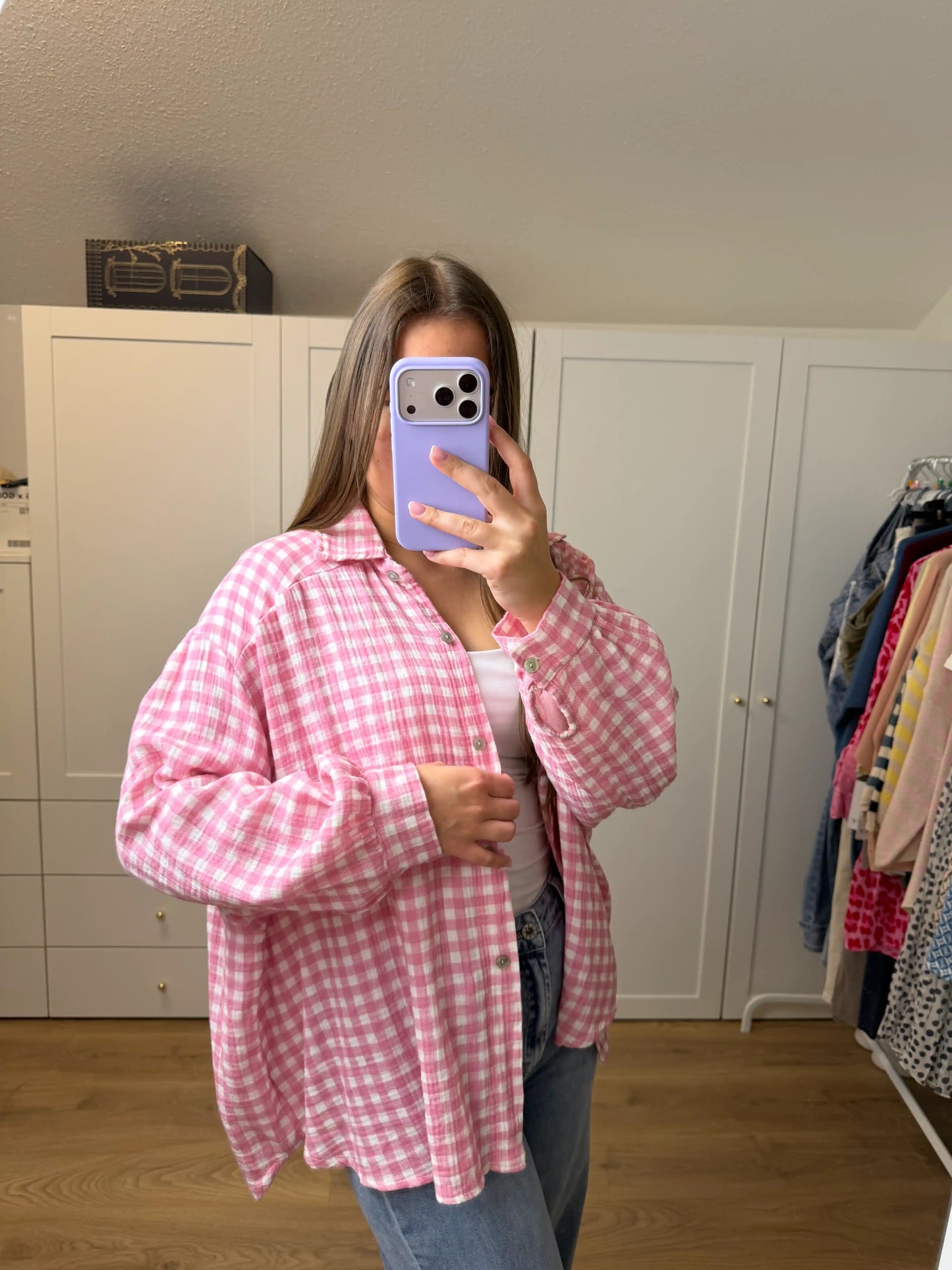 Musselinbluse "Karo" Hellrosa