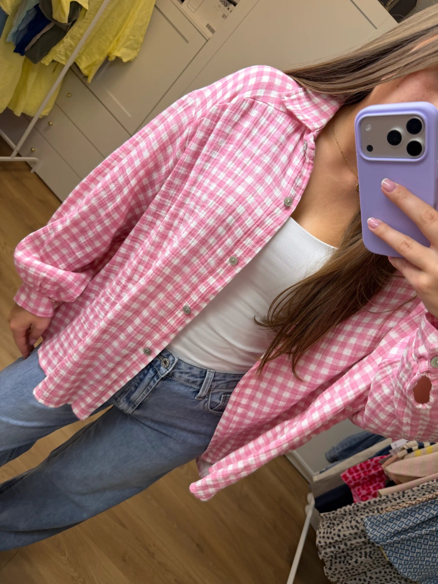 Musselinbluse "Karo" Hellrosa