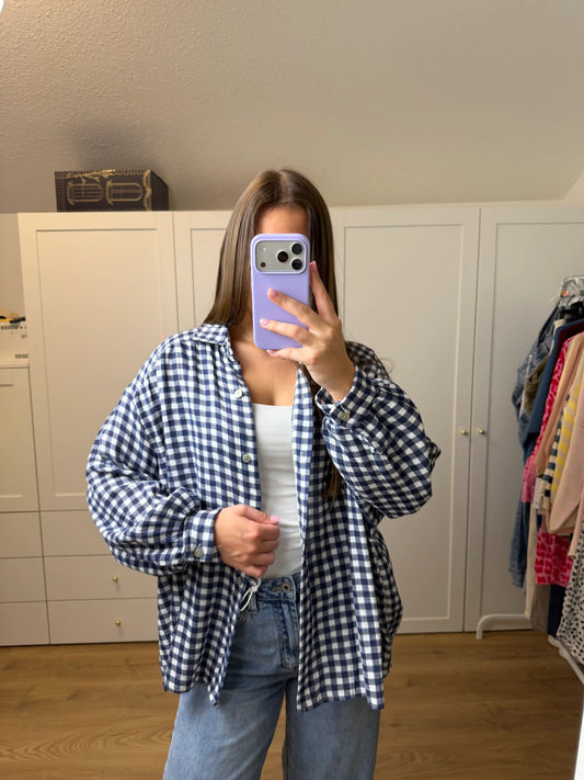 Musselinbluse "Karo" Dunkelblau