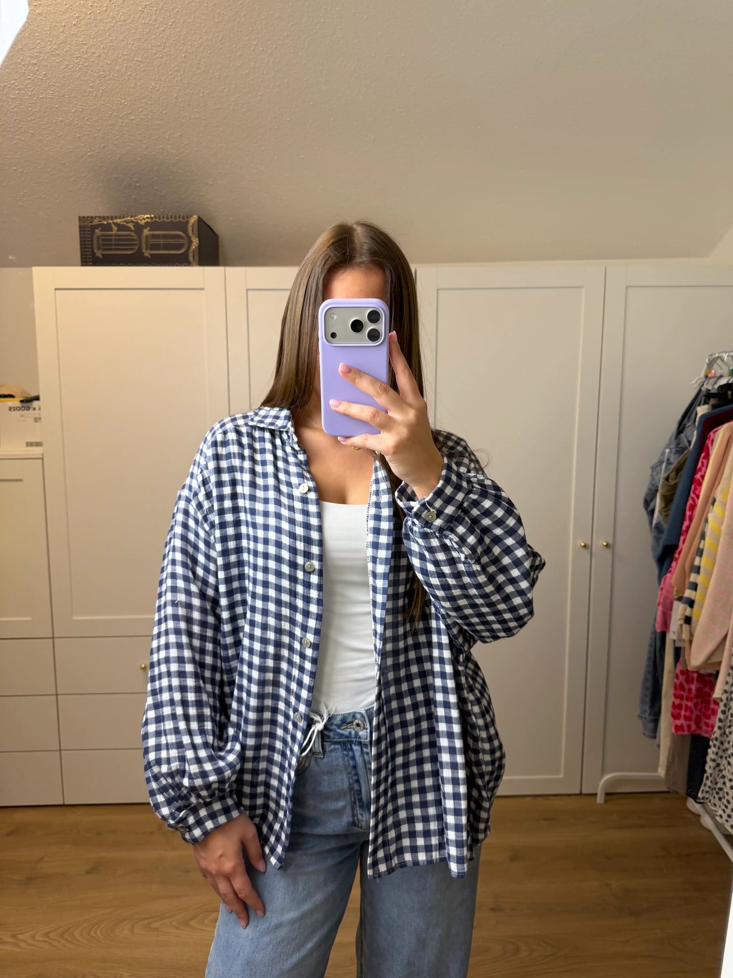 Musselinbluse "Karo" Dunkelblau