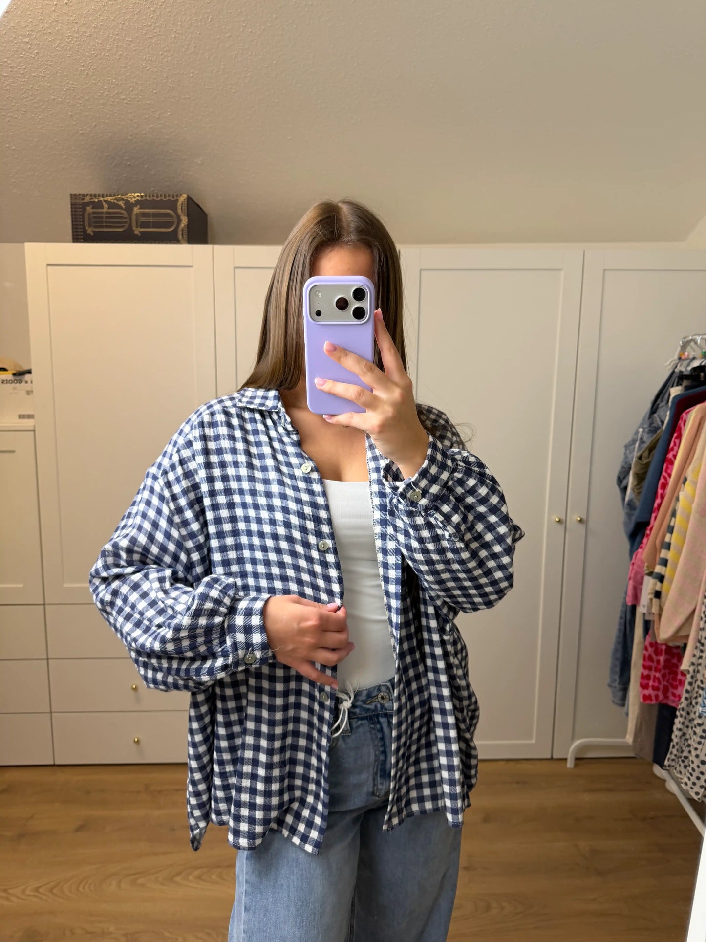 Musselinbluse "Karo" Dunkelblau