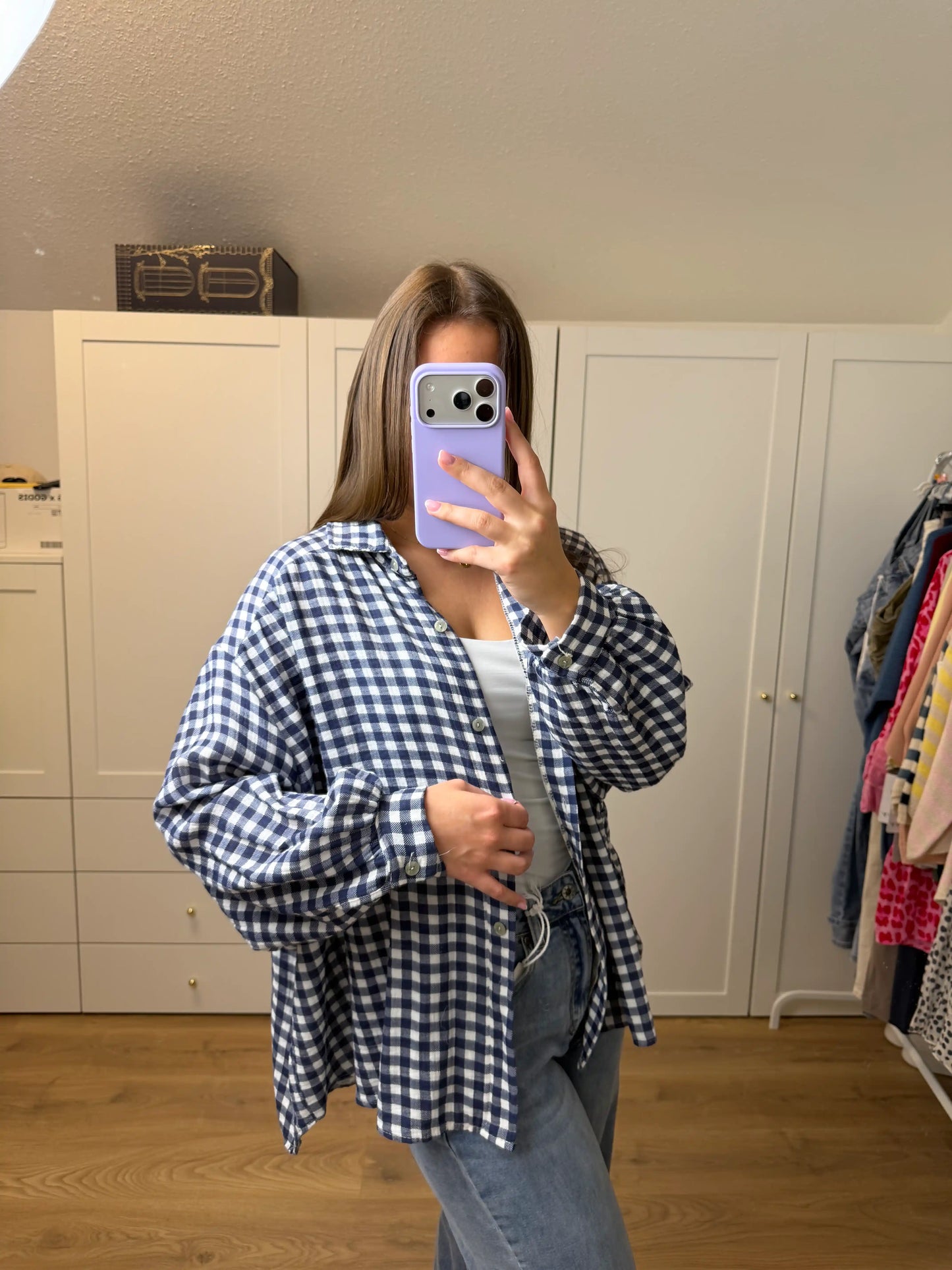 Musselinbluse "Karo" Dunkelblau