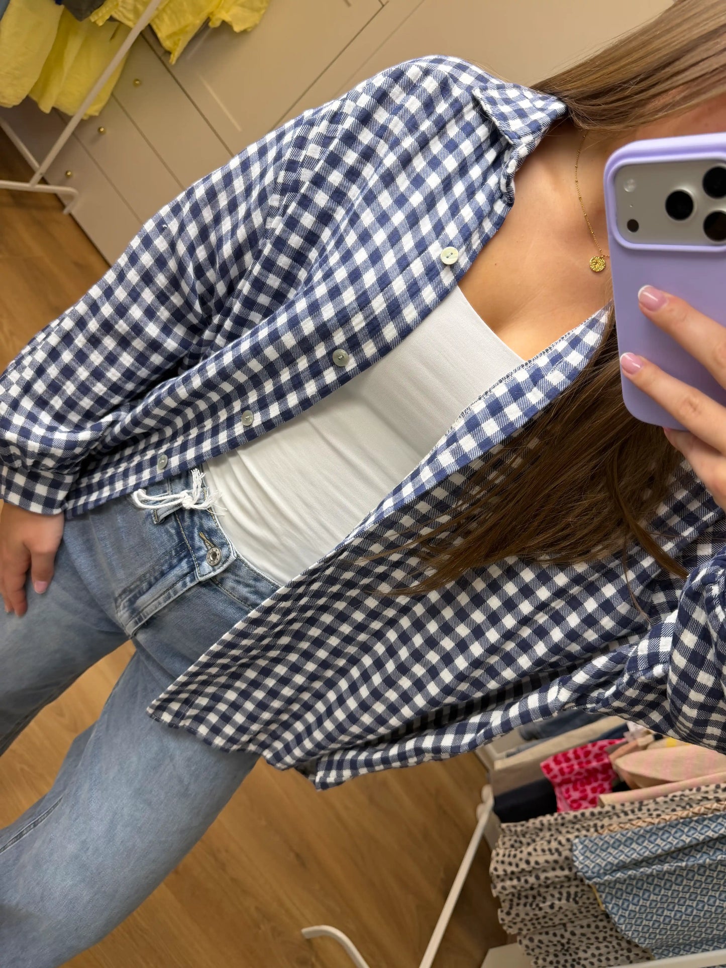 Musselinbluse "Karo" Dunkelblau