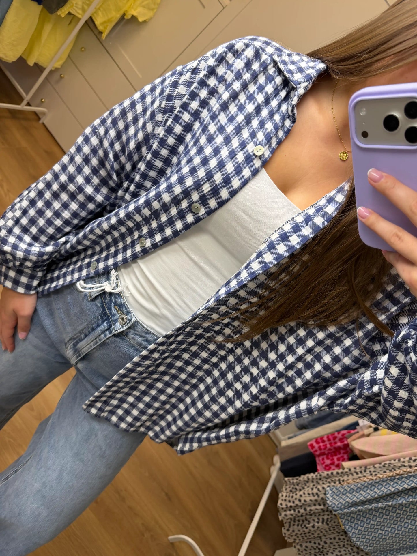 Musselinbluse "Karo" Dunkelblau