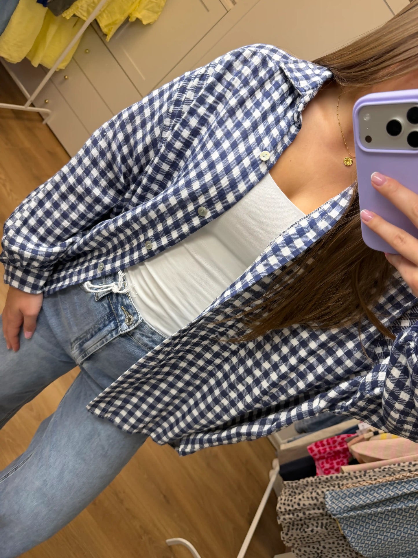 Musselinbluse "Karo" Dunkelblau