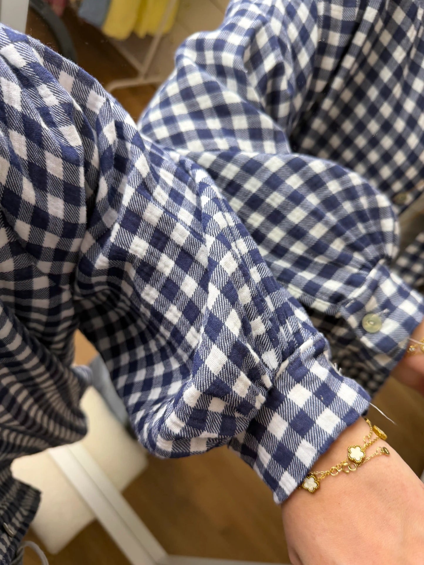 Musselinbluse "Karo" Dunkelblau