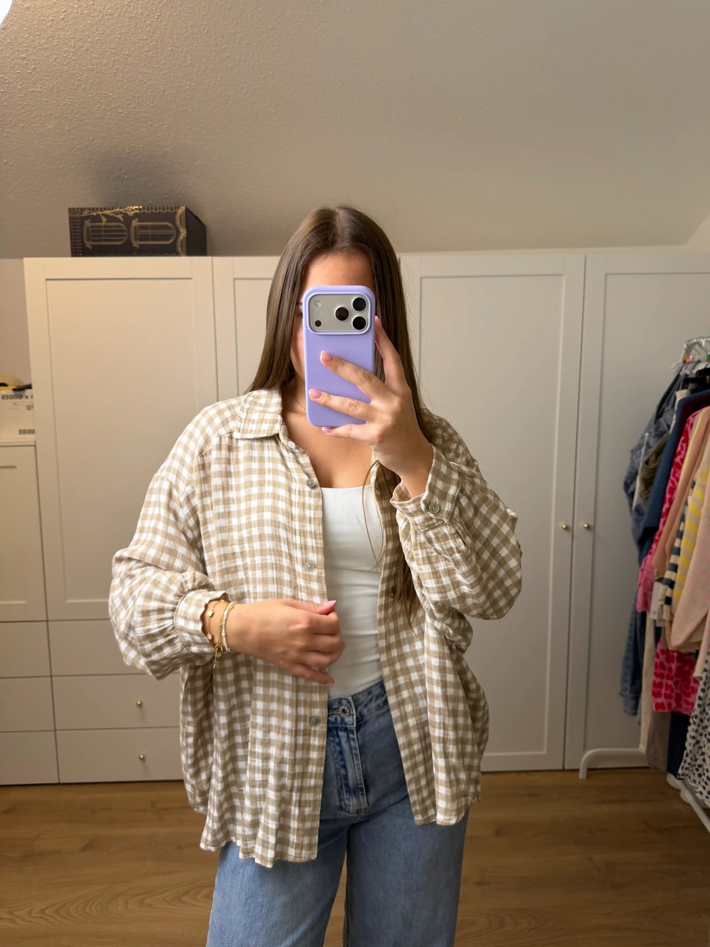 Musselinbluse "Karo" Taupe