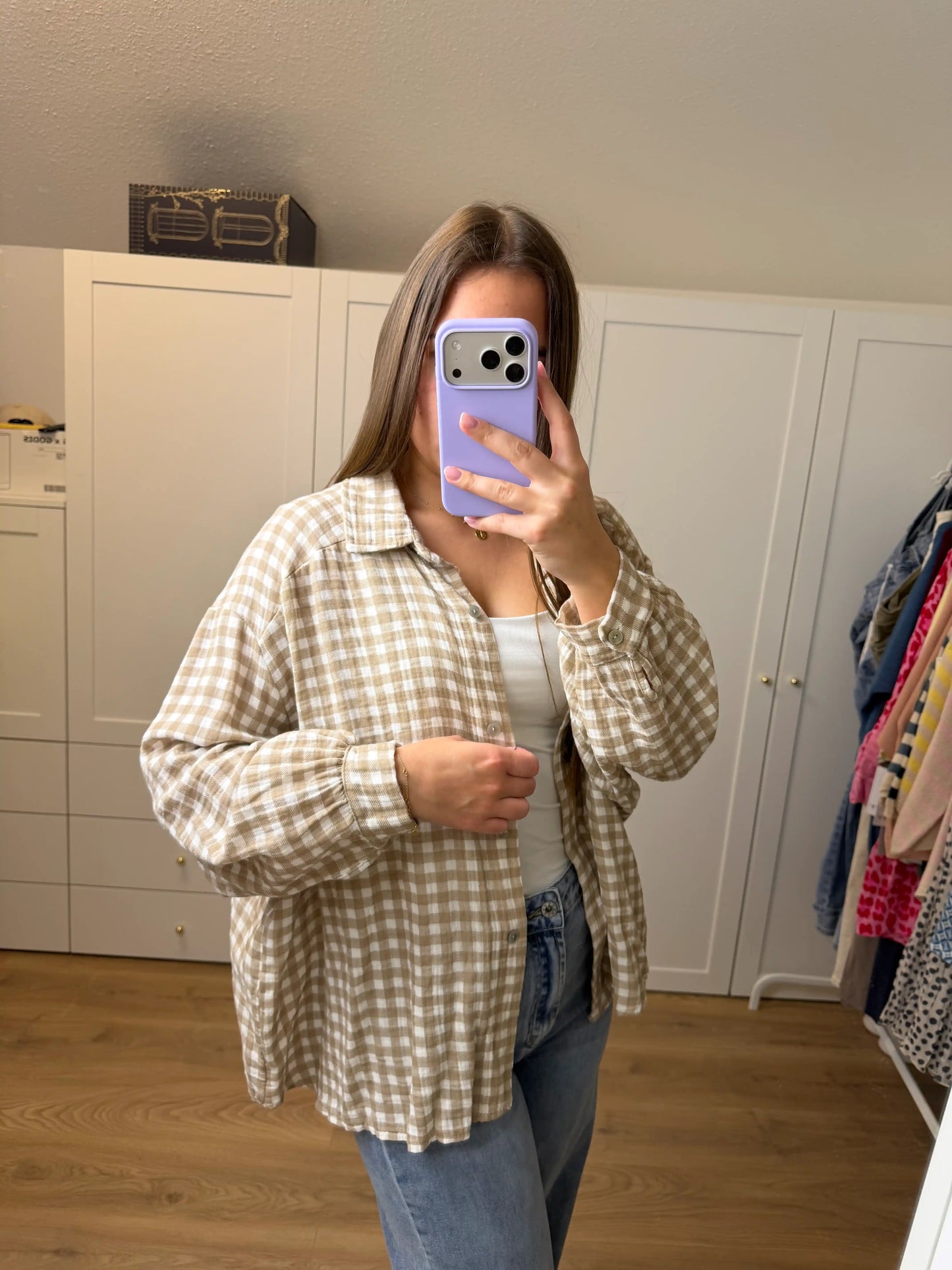 Musselinbluse "Karo" Taupe