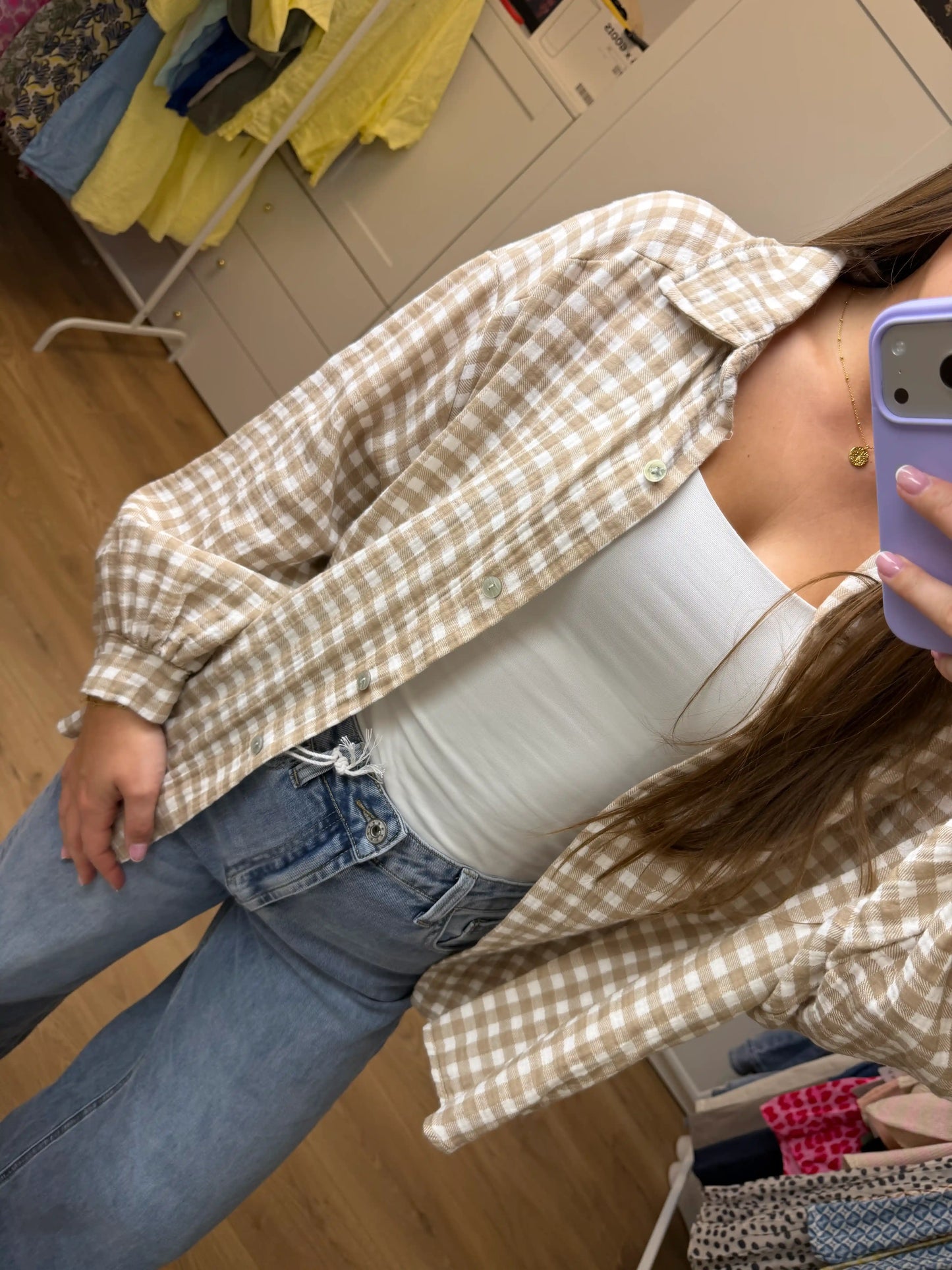 Musselinbluse "Karo" Taupe