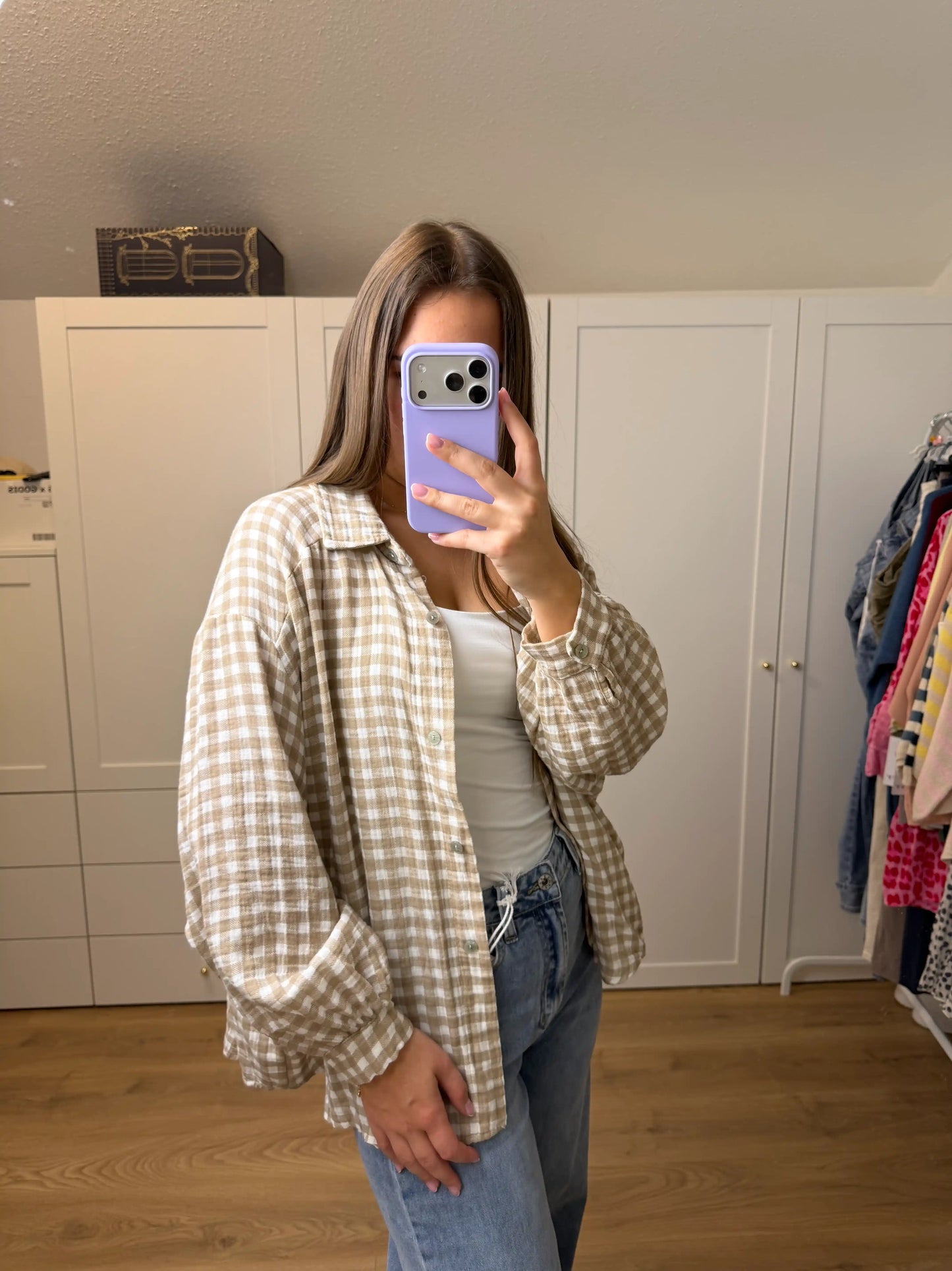 Musselinbluse "Karo" Taupe