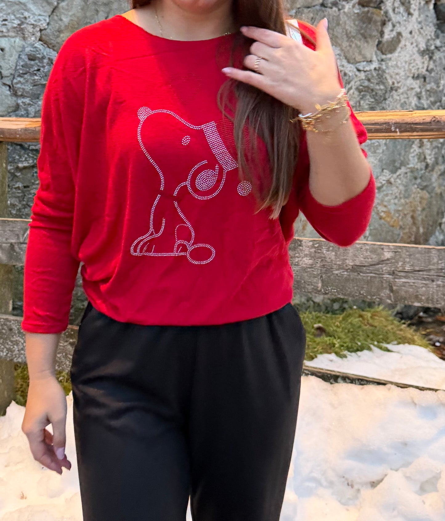 Pullover "Christmas-Snoopie" Rot