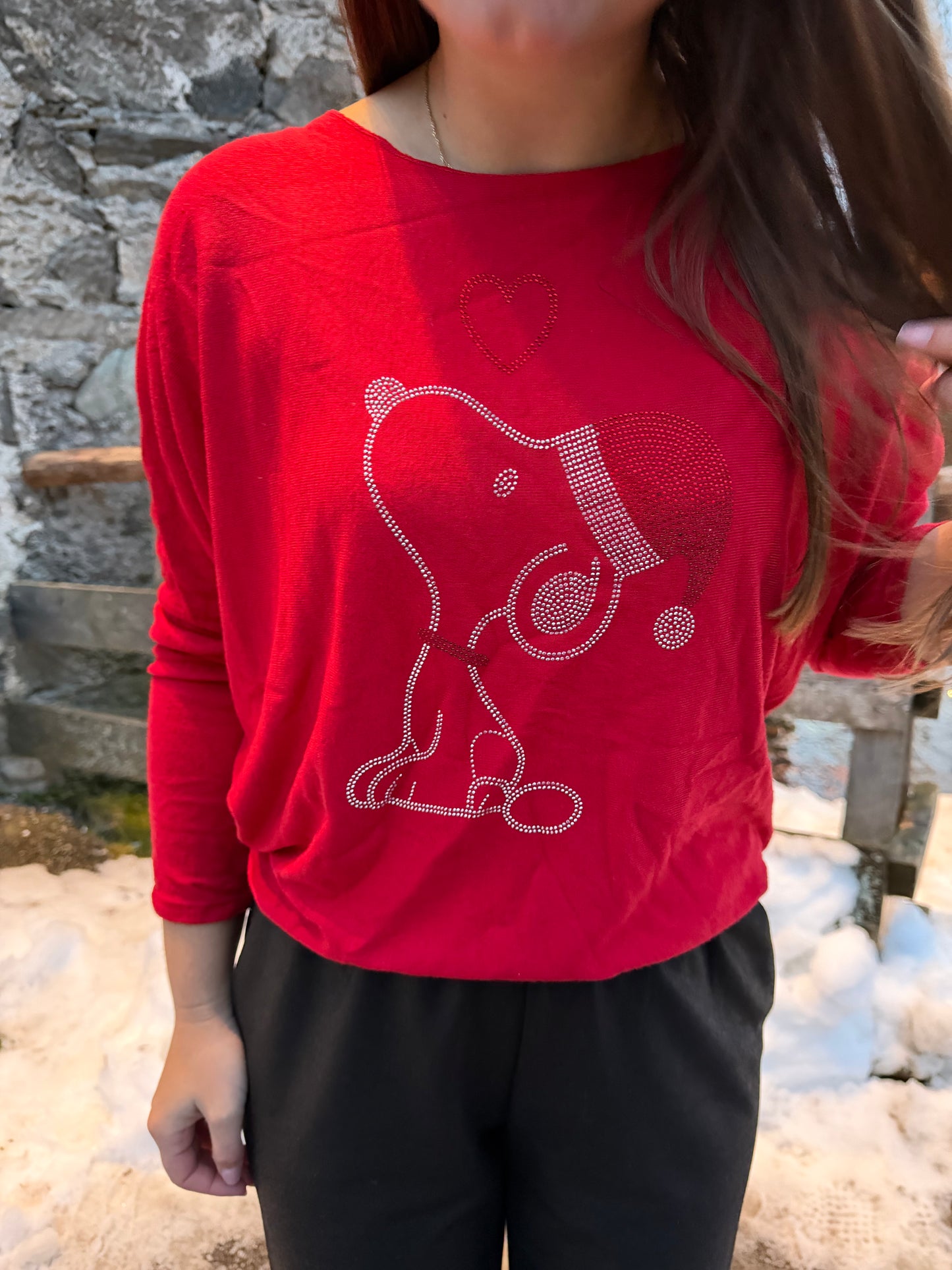 Pullover "Christmas-Snoopie" Rot