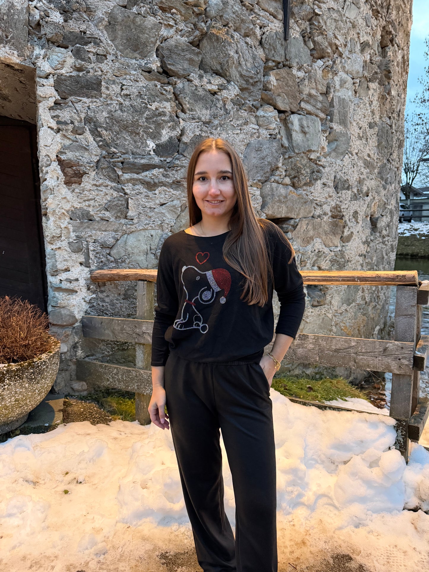 Pullover "Christmas-Snoopie" Schwarz