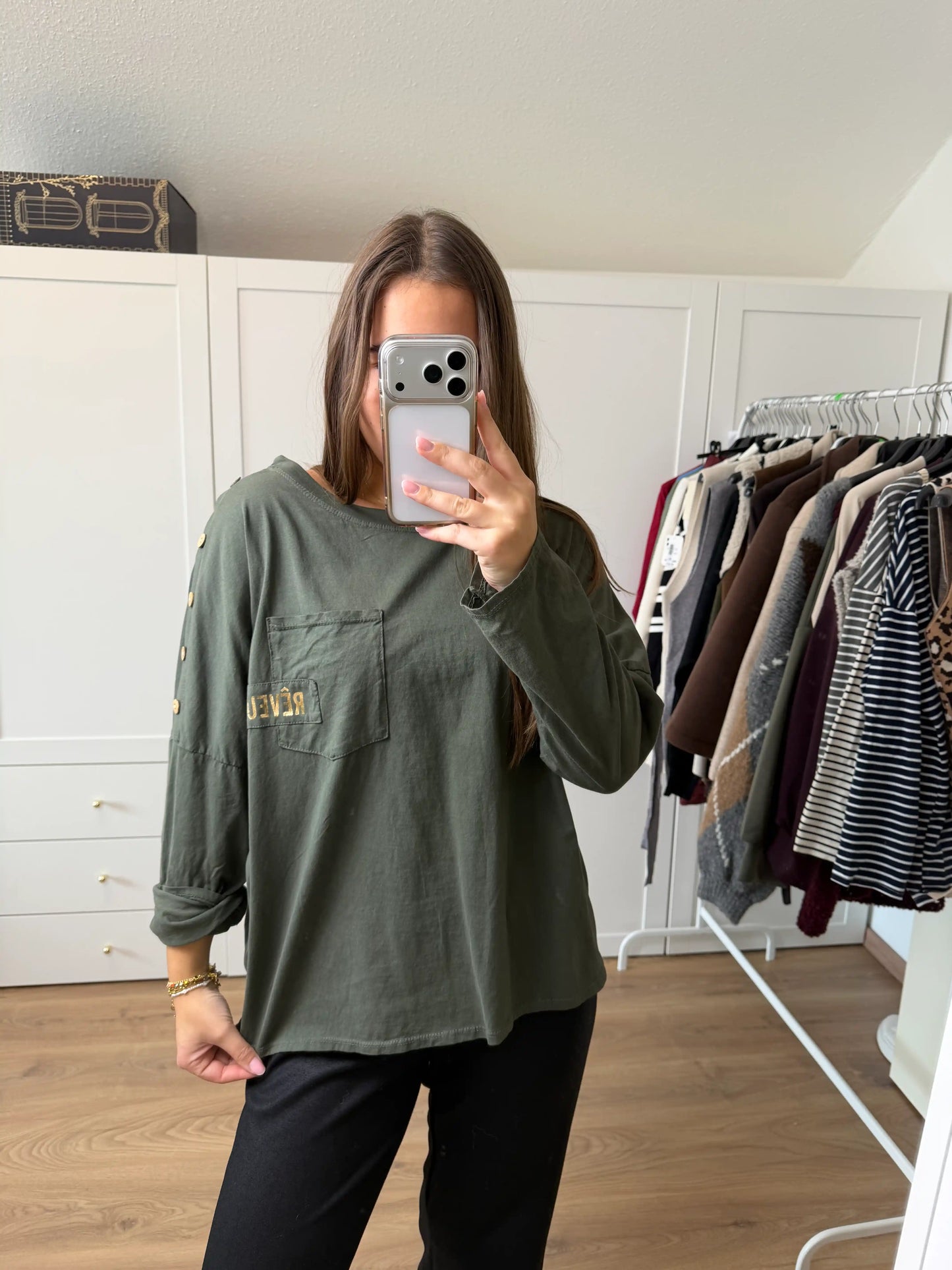 Langarmshirt "Reveur" Olivegrün