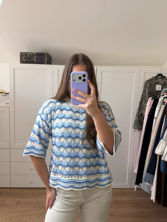Häkelpullover "Wave" Blau