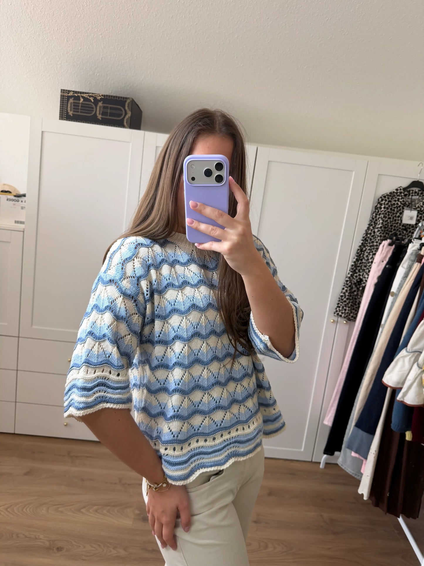 Häkelpullover "Wave" Blau