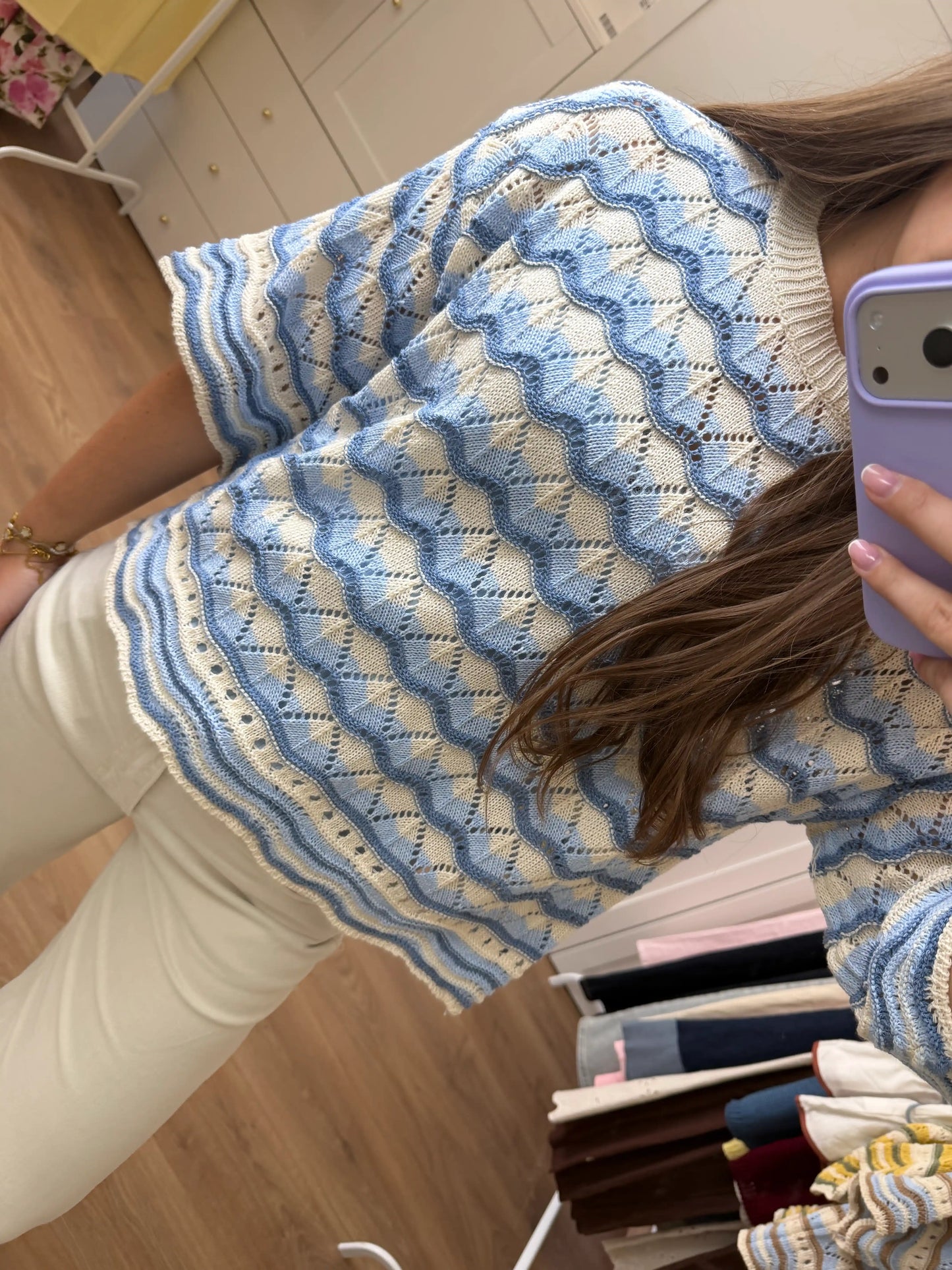 Häkelpullover "Wave" Blau