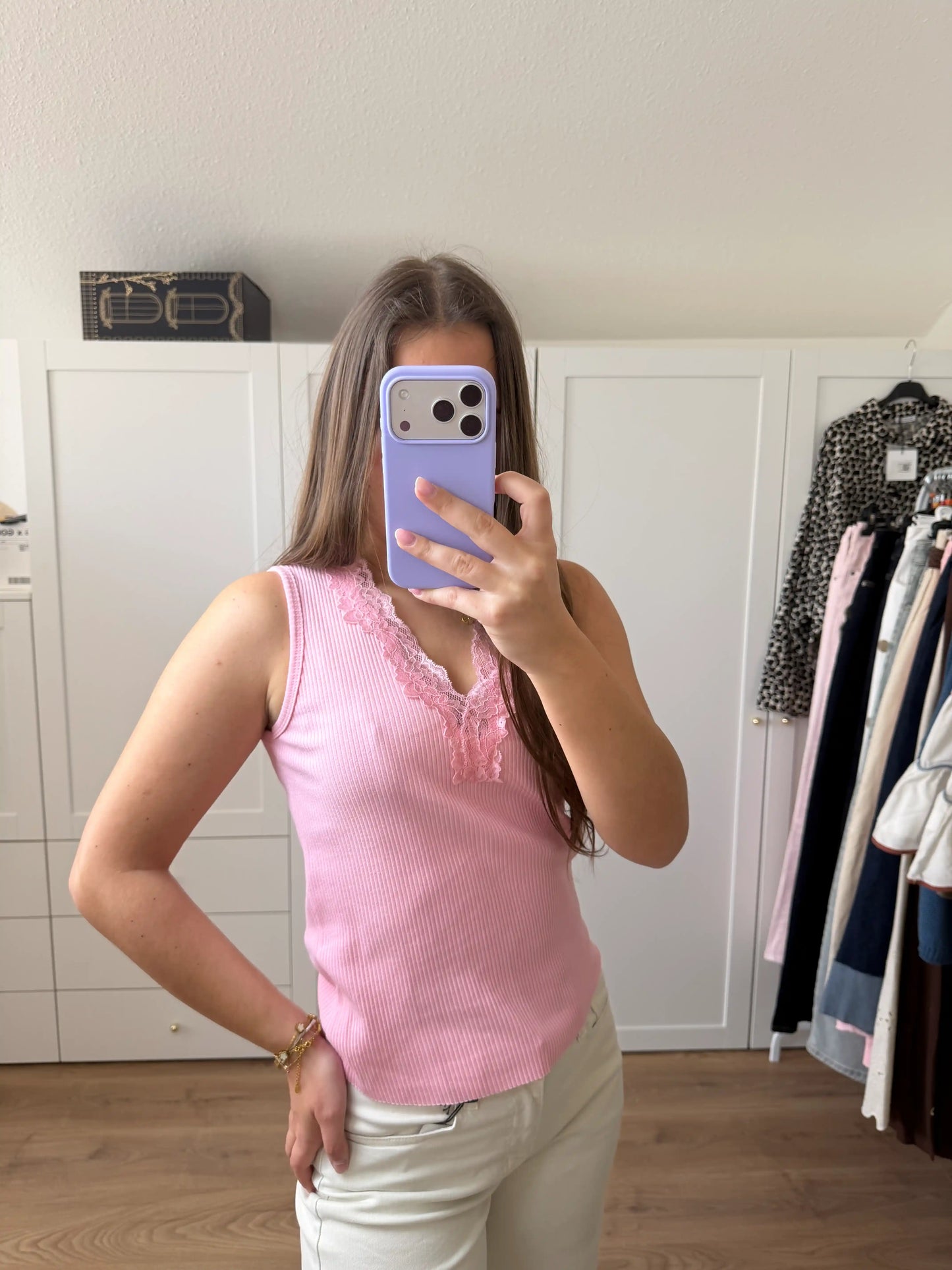 Trägershirt "Lace Rib" Rosa