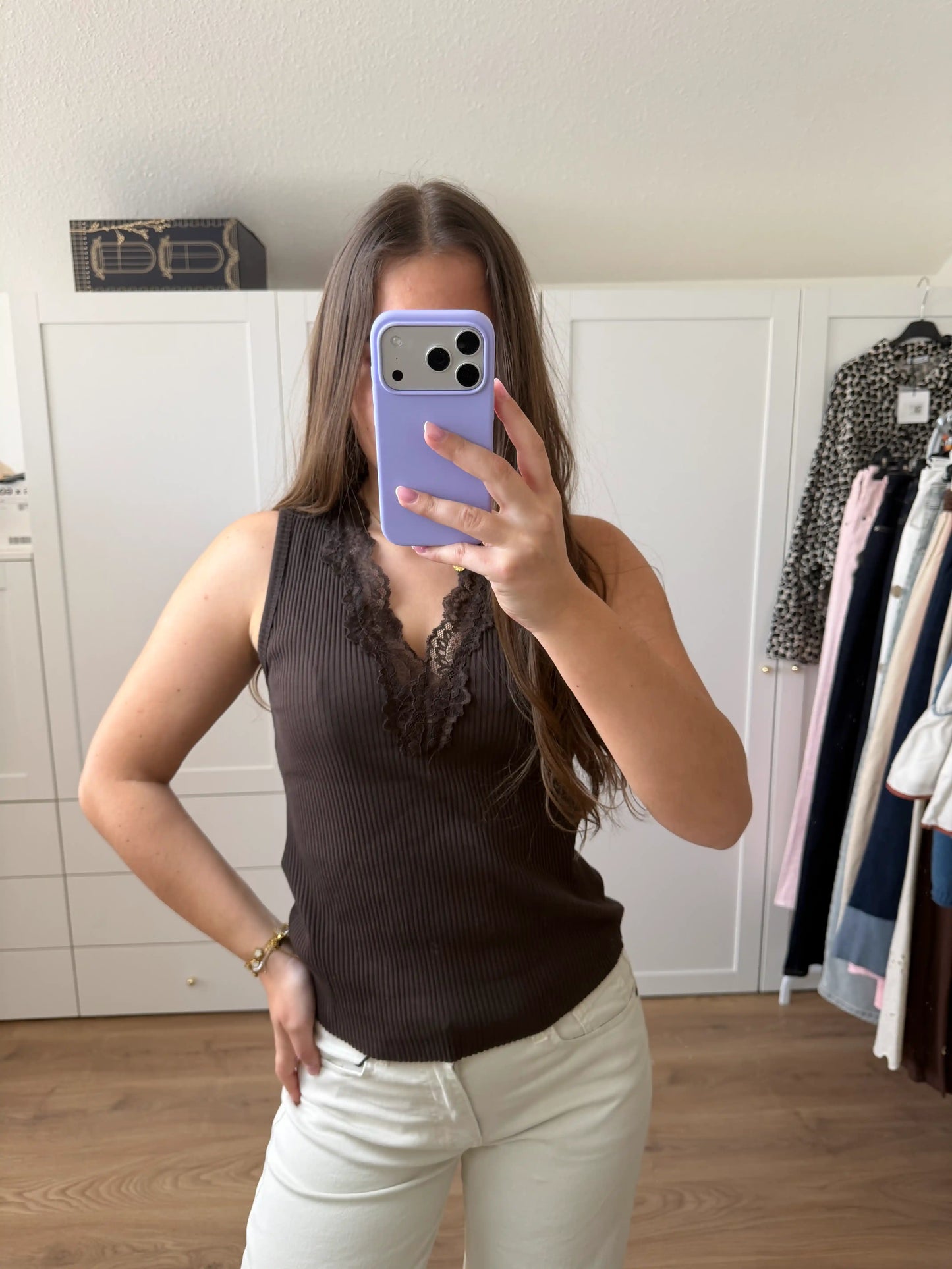 Trägershirt "Lace Rib" Schokobraun