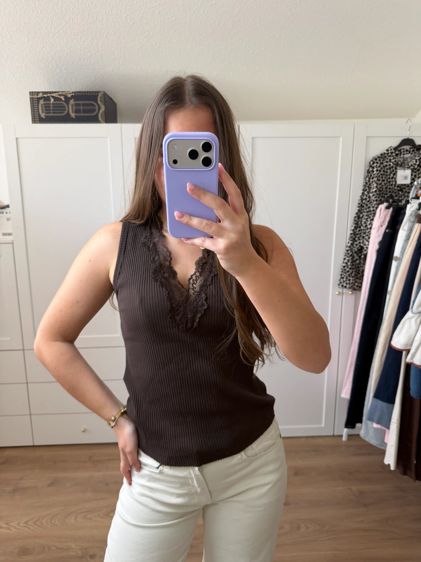 Trägershirt "Lace Rib" Schokobraun