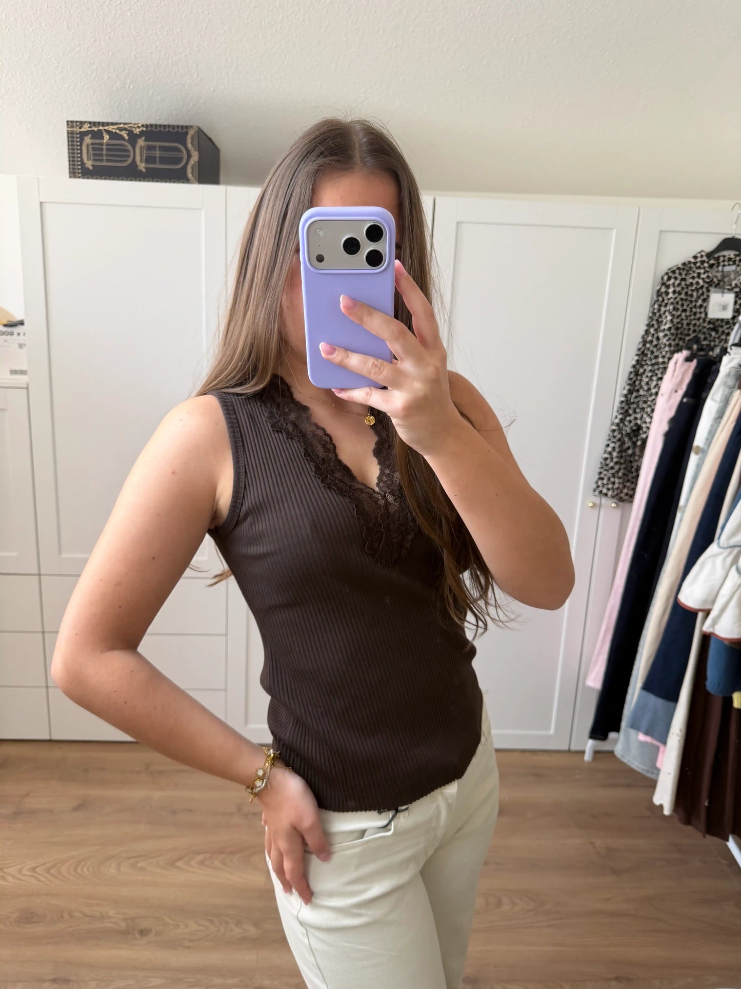 Trägershirt "Lace Rib" Schokobraun