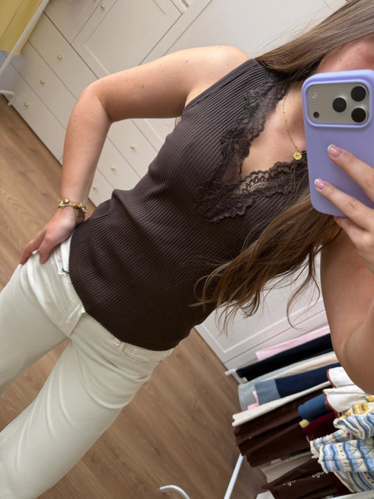 Trägershirt "Lace Rib" Schokobraun