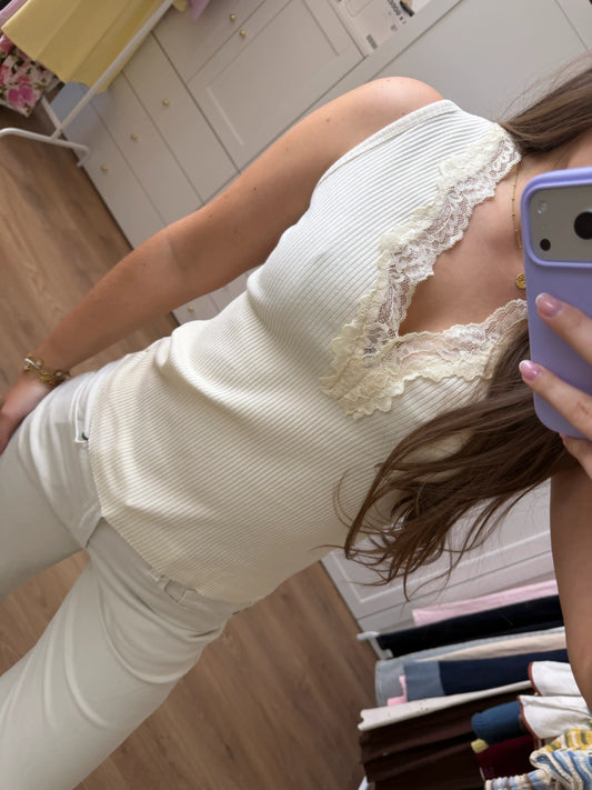 Trägershirt "Lace Rib" Pastellgelb
