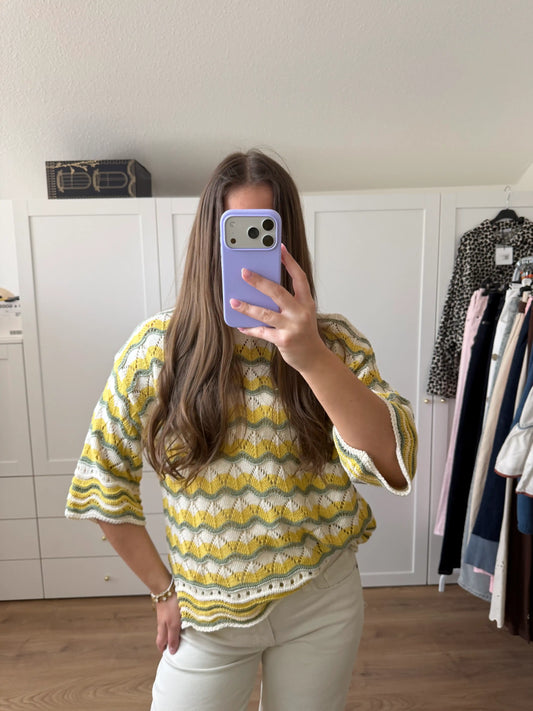 Häkelpullover "Wave" Olivegrün