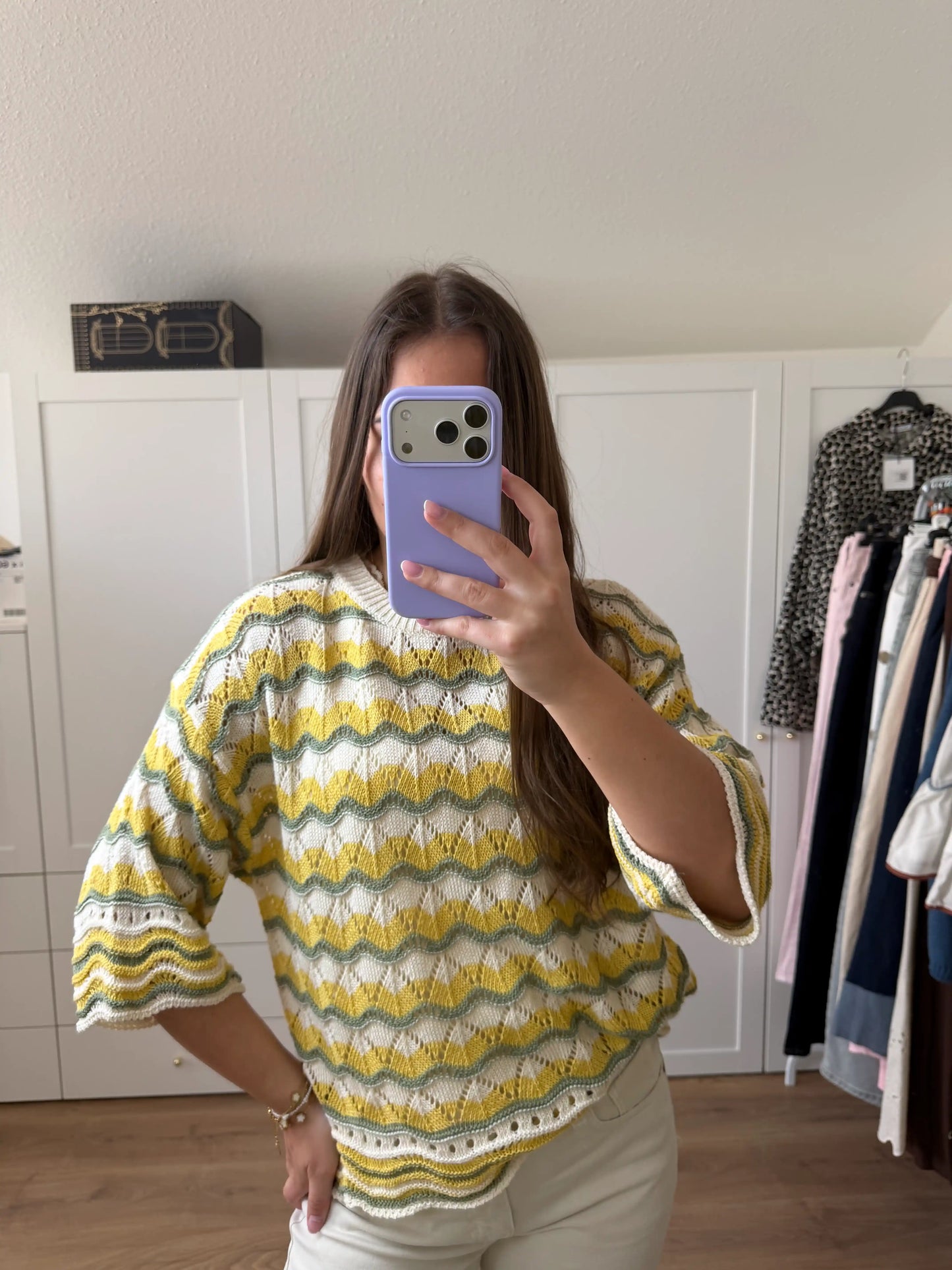 Häkelpullover "Wave" Olivegrün