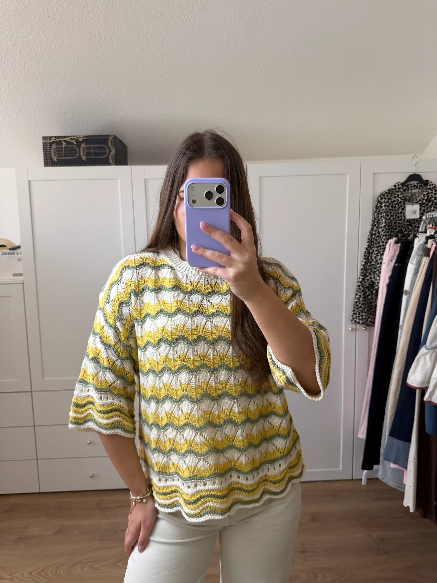 Häkelpullover "Wave" Olivegrün