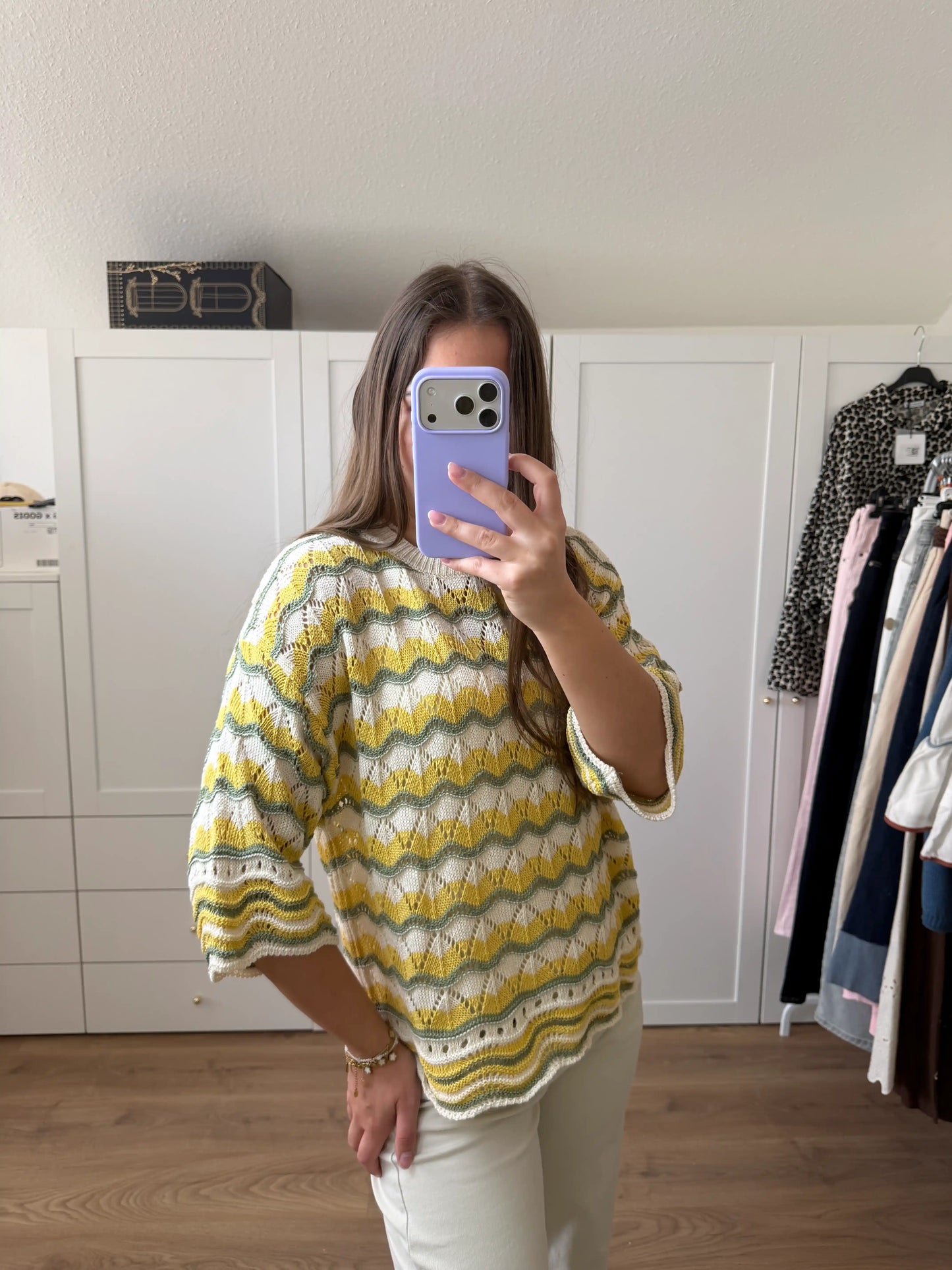 Häkelpullover "Wave" Olivegrün