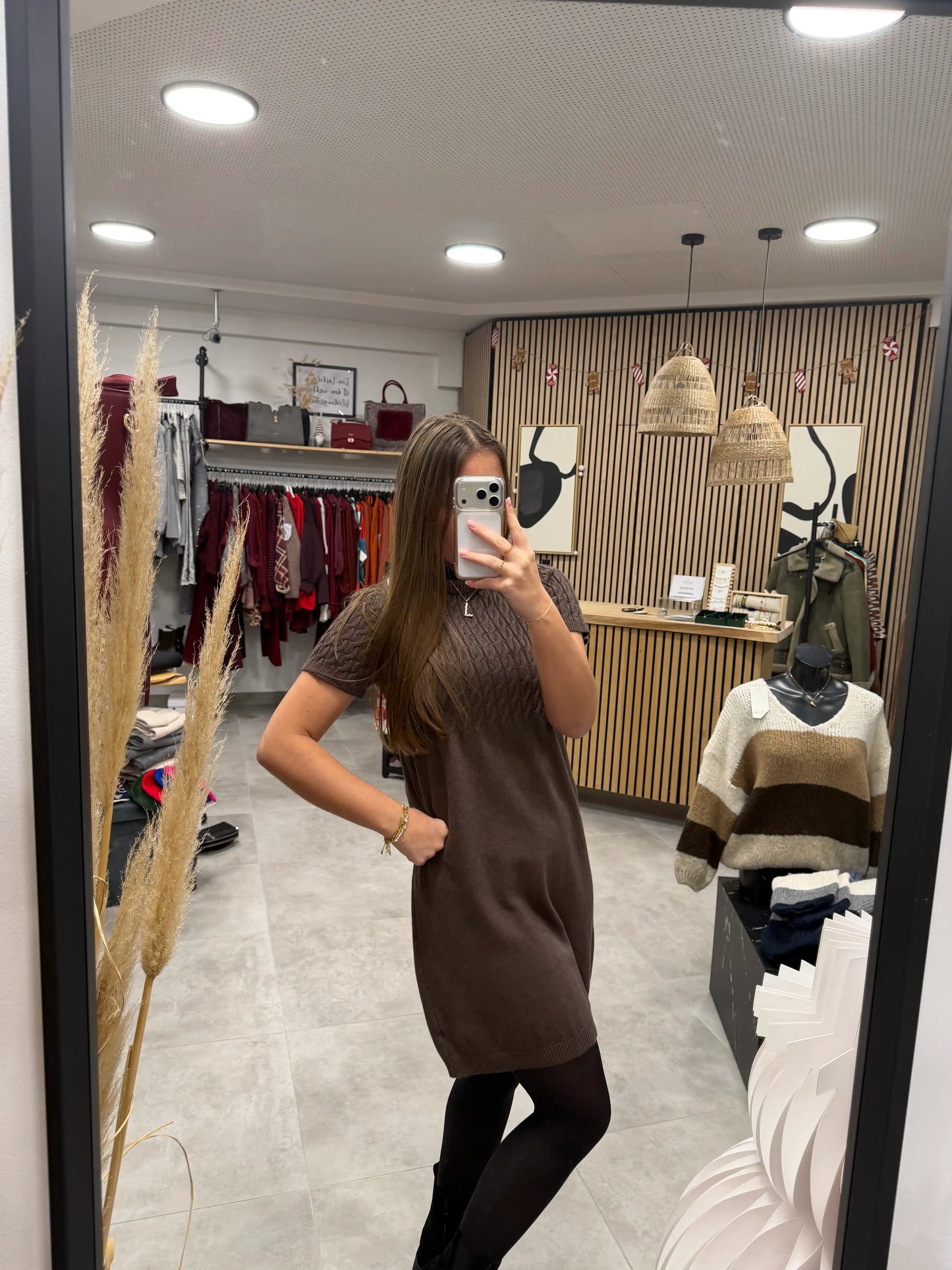 Rollkragenkleid "Zopf" Schokobraun