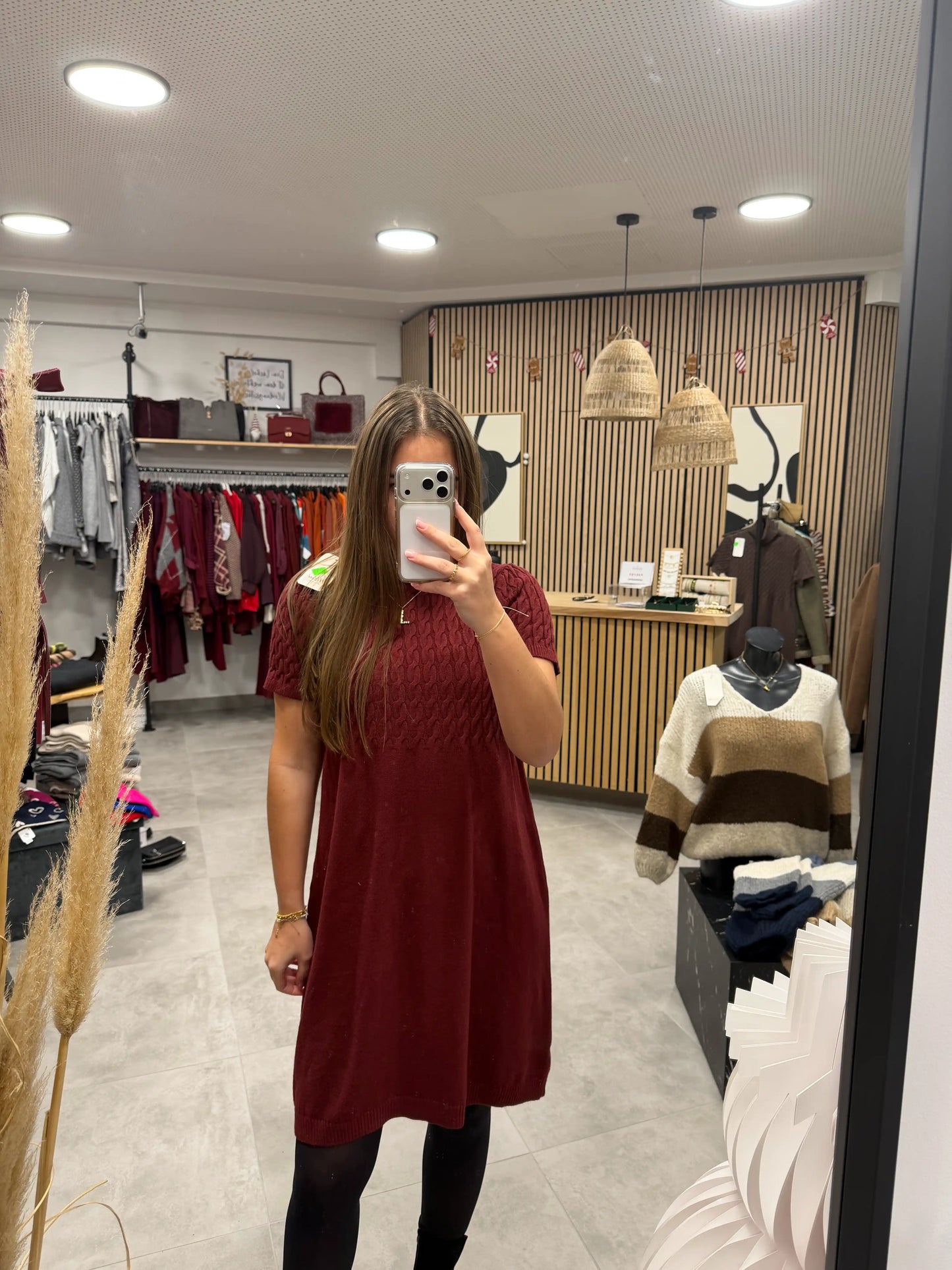 Rollkragenkleid "Zopf" Weinrot