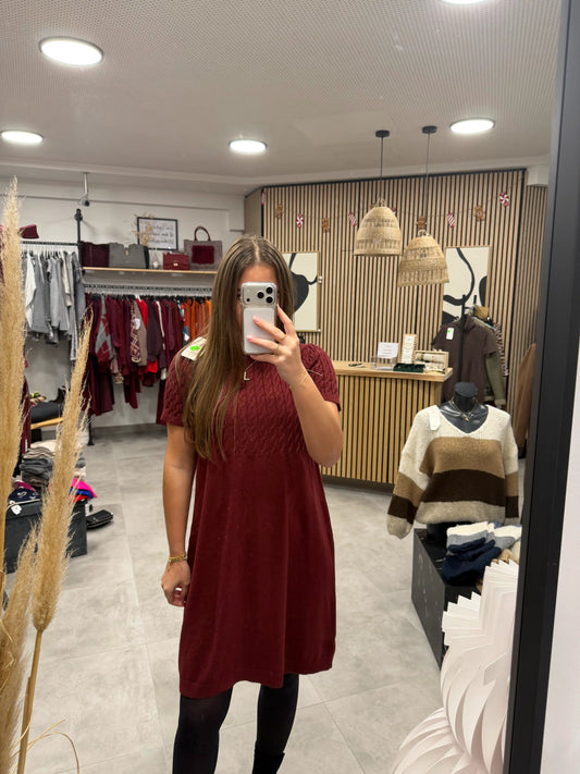 Rollkragenkleid "Zopf" Weinrot