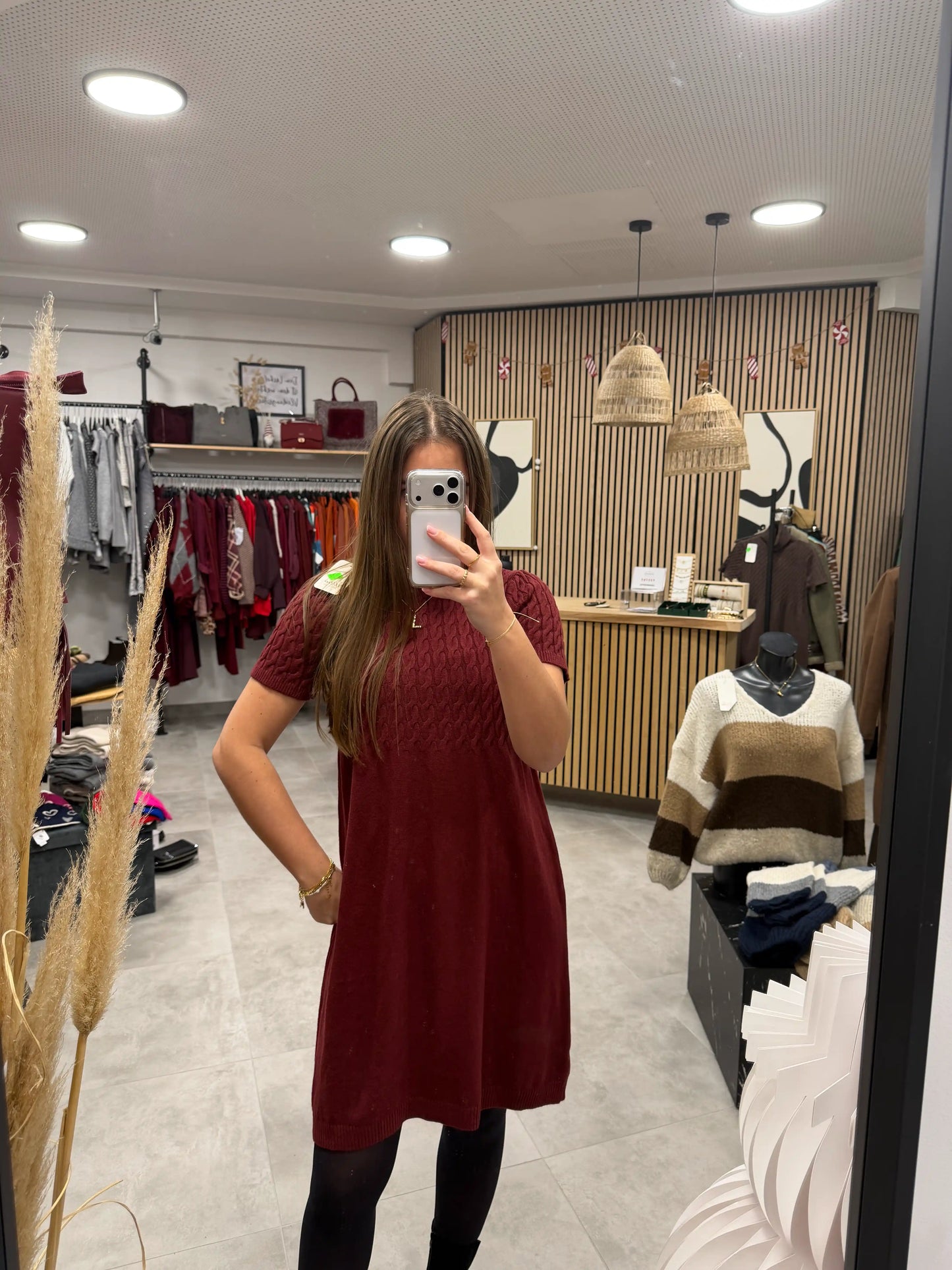 Rollkragenkleid "Zopf" Weinrot