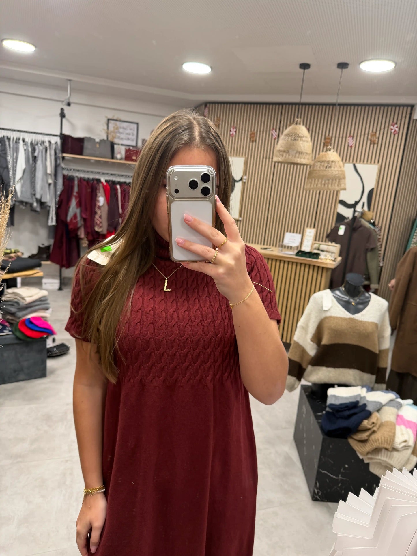 Rollkragenkleid "Zopf" Weinrot