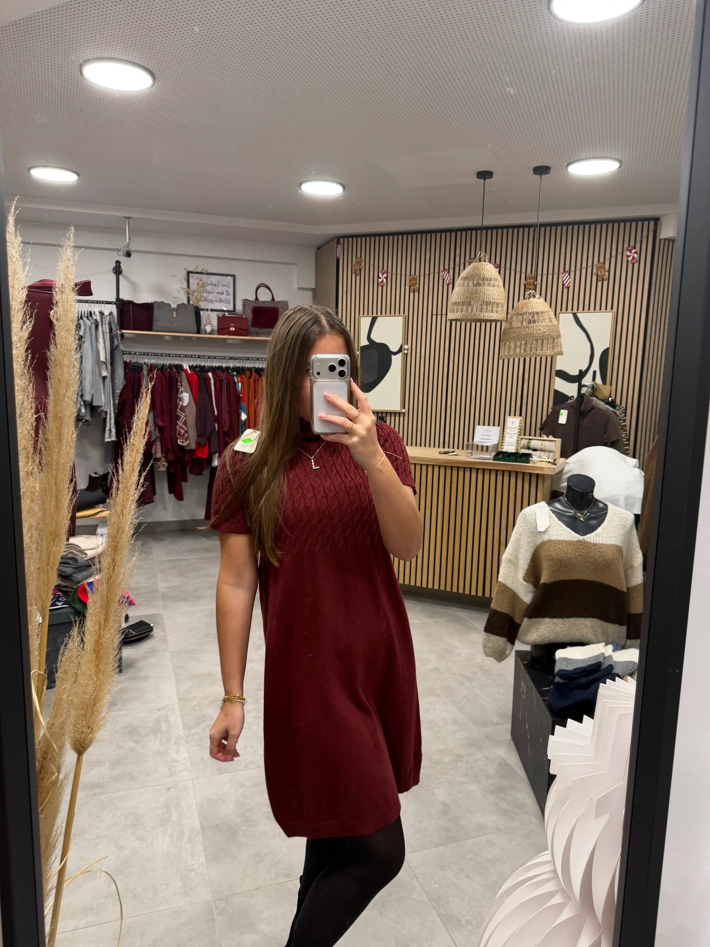 Rollkragenkleid "Zopf" Weinrot