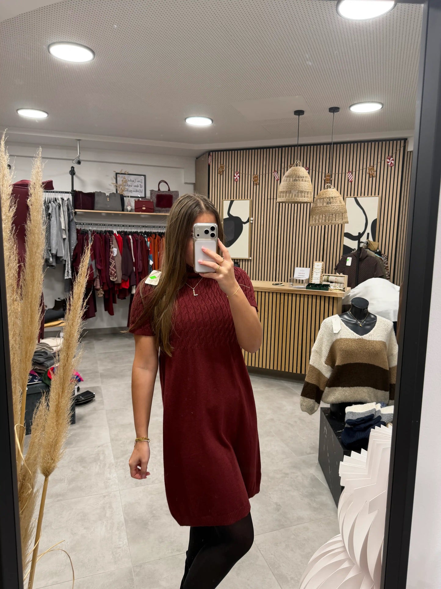 Rollkragenkleid "Zopf" Weinrot