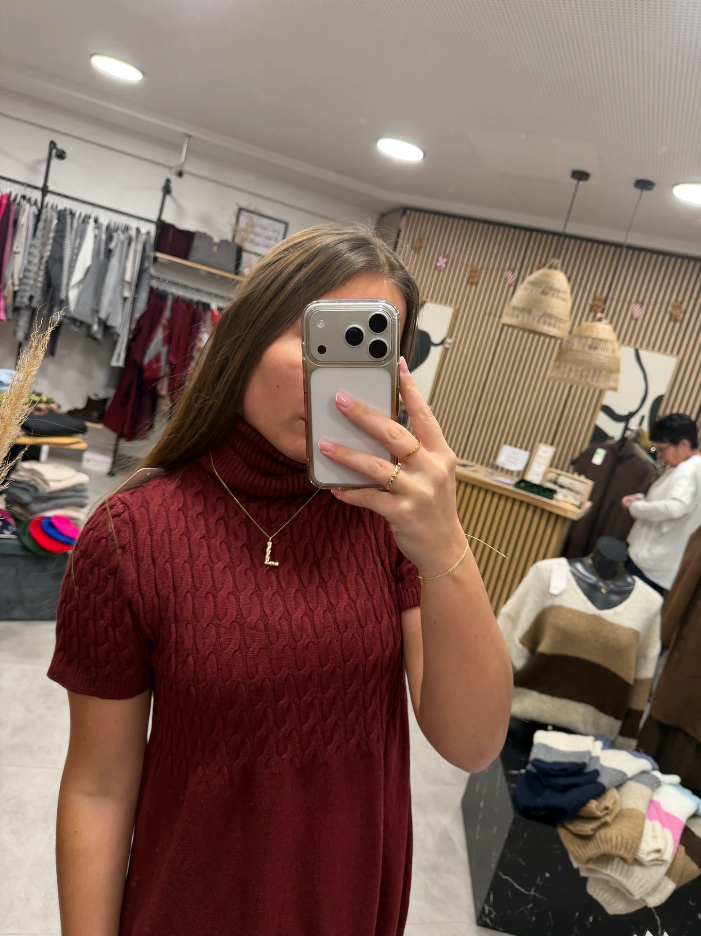 Rollkragenkleid "Zopf" Weinrot