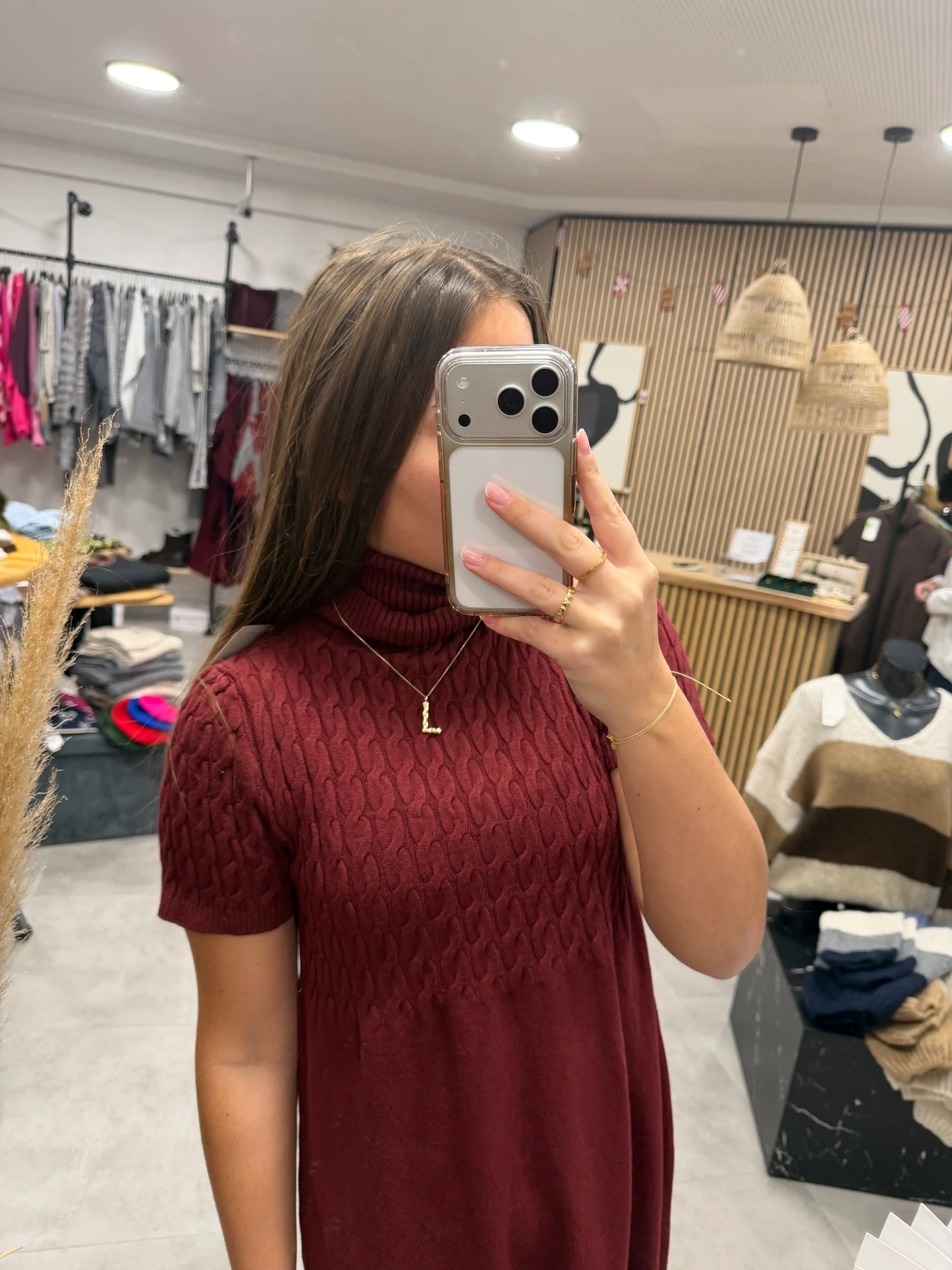 Rollkragenkleid "Zopf" Weinrot