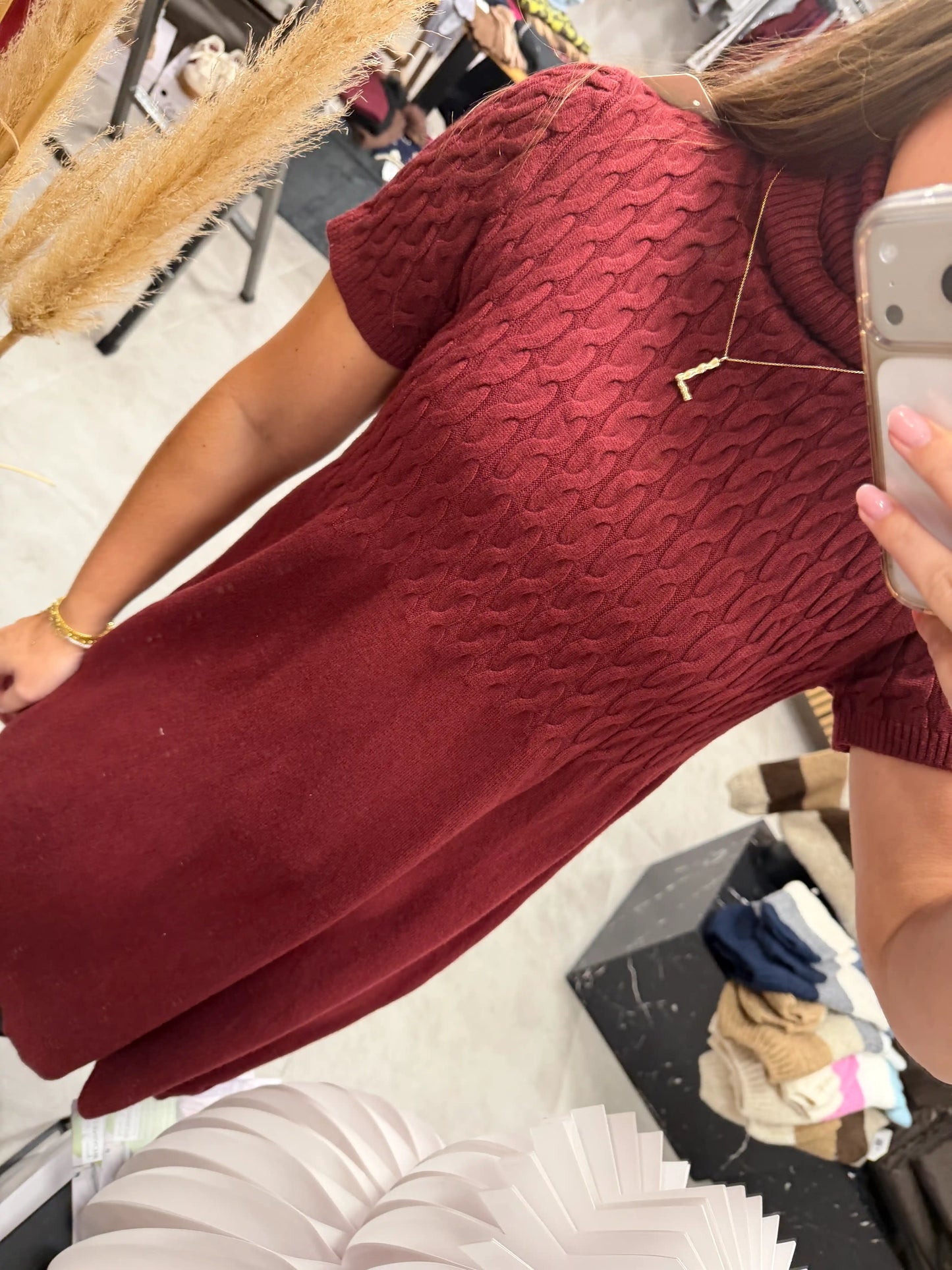 Rollkragenkleid "Zopf" Weinrot