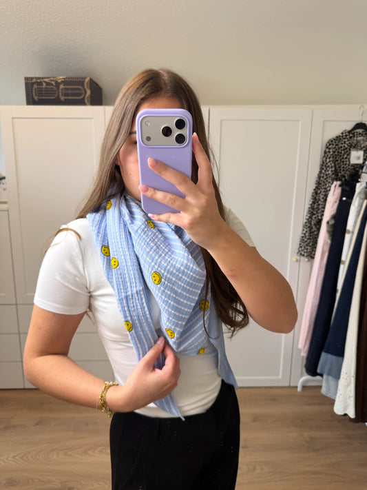 Musselinschal "Smiley" Hellblau