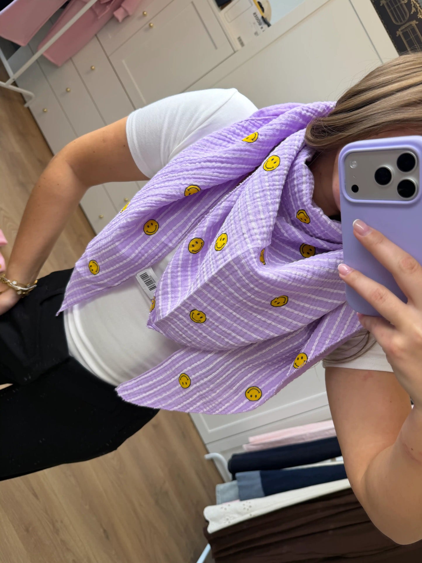 Musselinschal "Smiley" Flieder