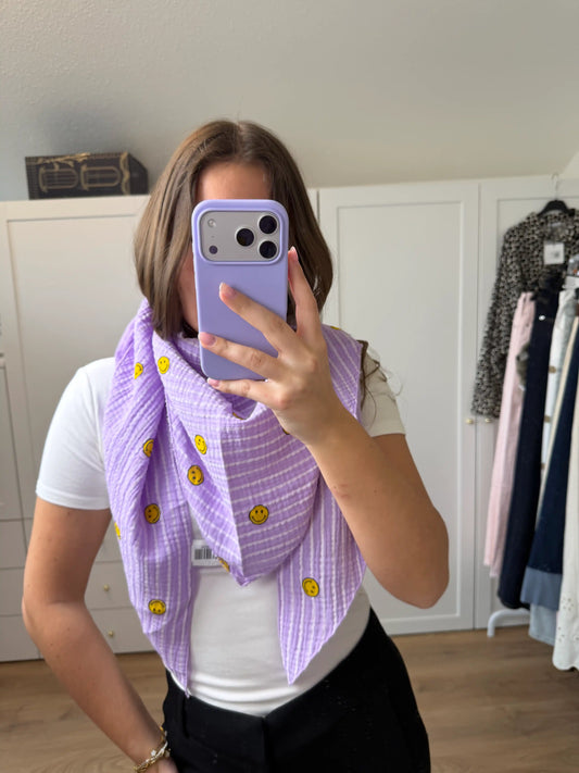 Musselinschal "Smiley" Flieder