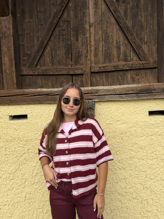 Cardigan "Happystripes" Weinrot