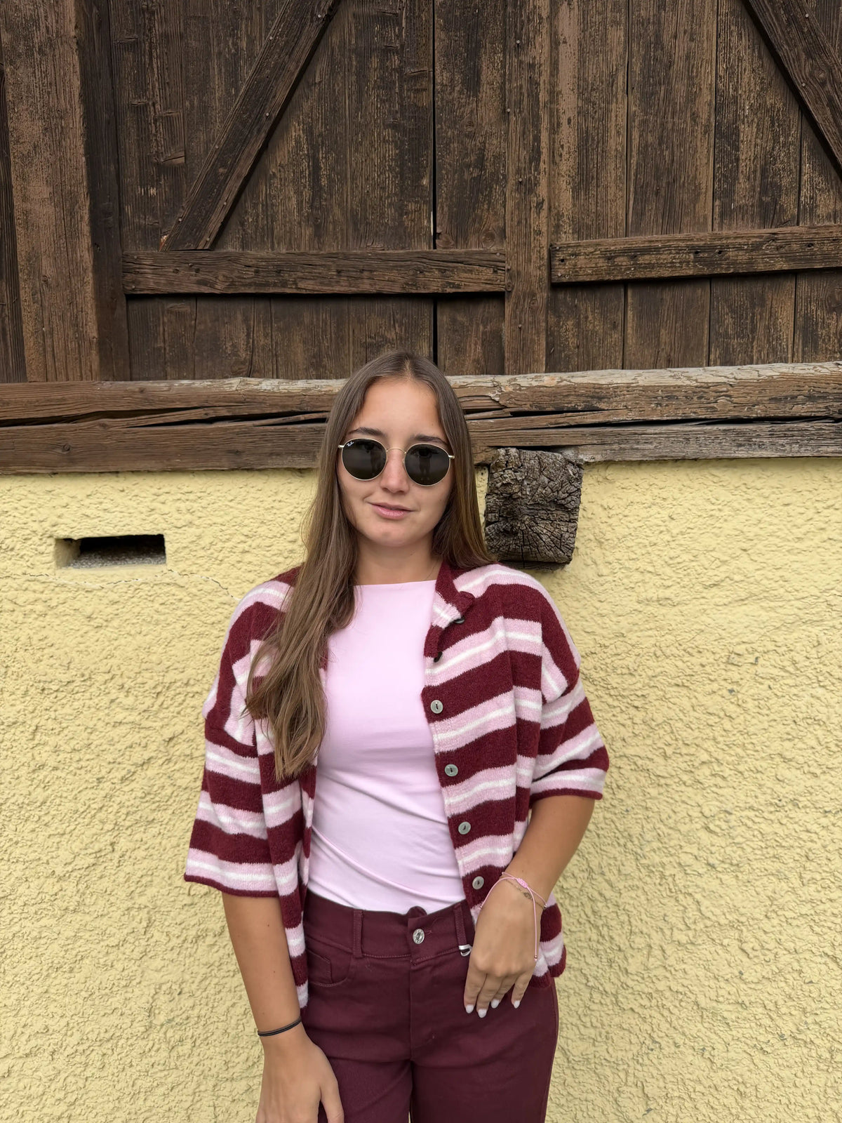 Cardigan "Happystripes" Weinrot